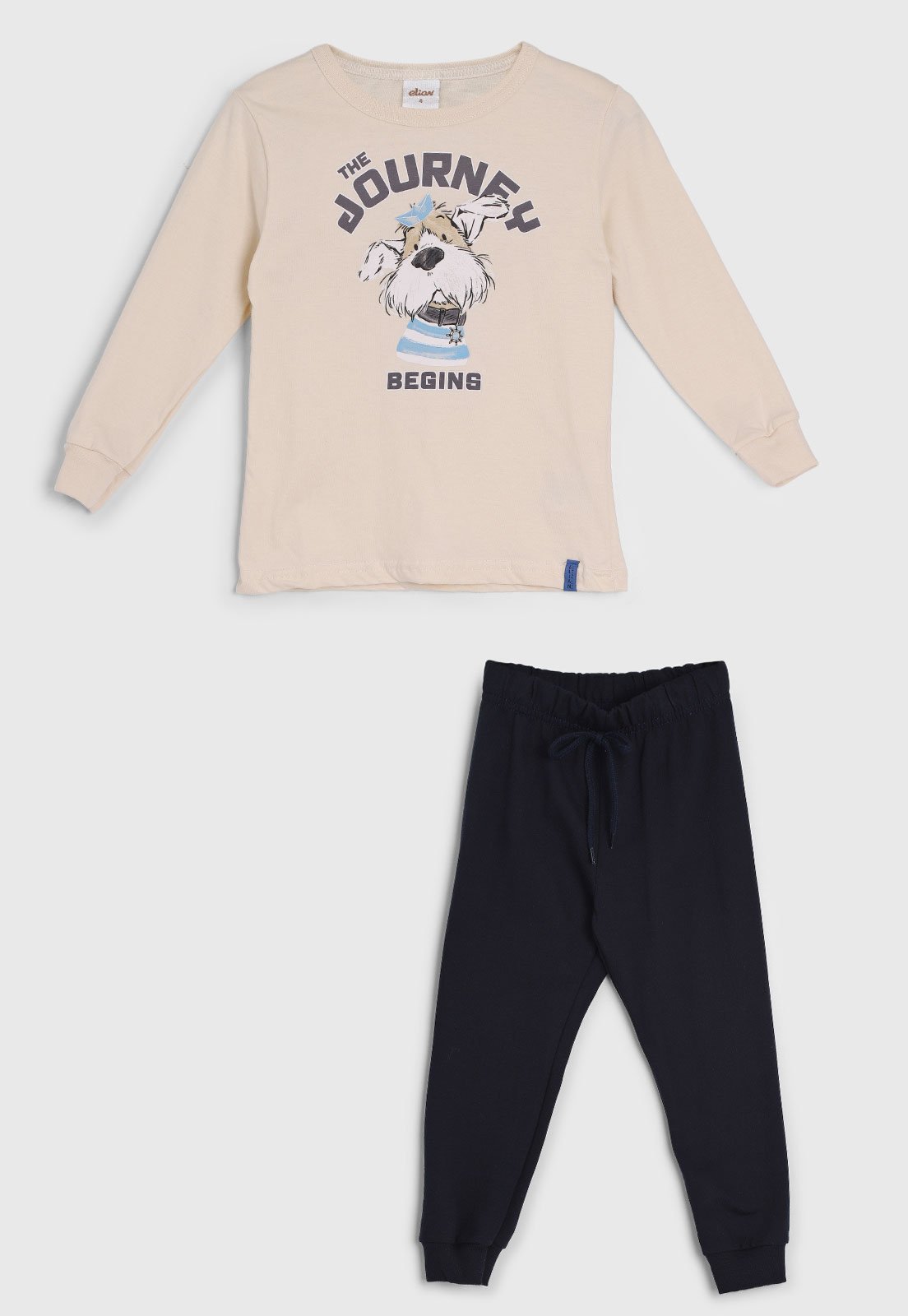Infantil - Conjunto Elian Estampa Cachorro Bege Claro e Azul Marinho