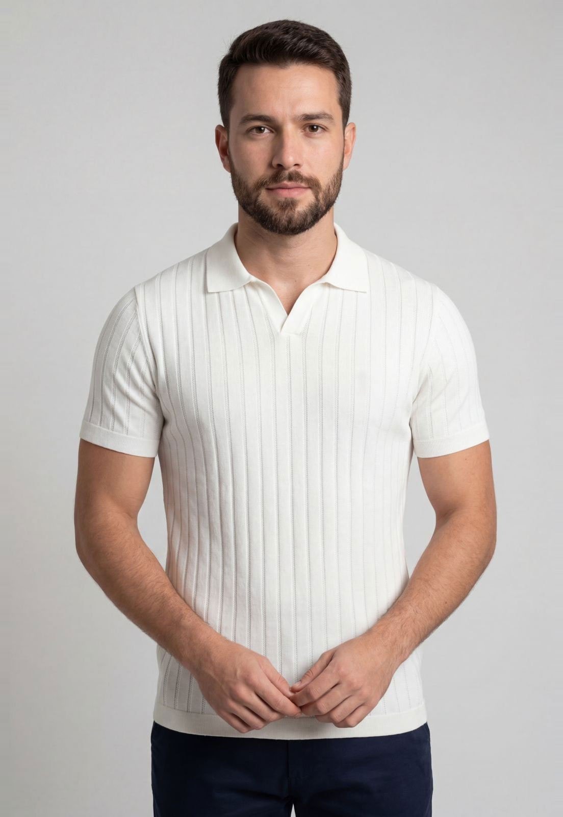Polo Masculina Aleatory Listrada Vanilla Off White