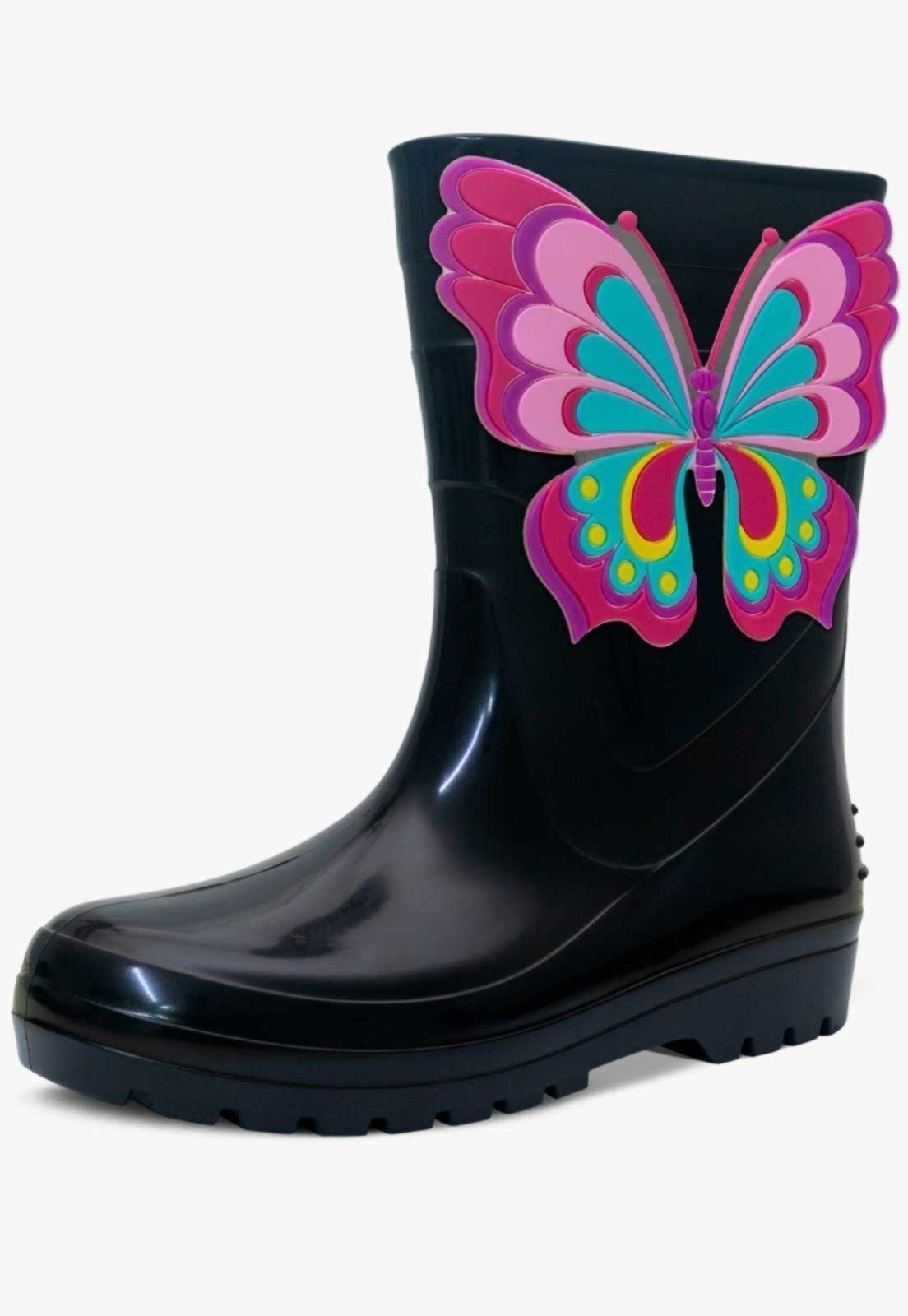 Infantil – Bota Galocha Pópidi Menina Borboleta Preto