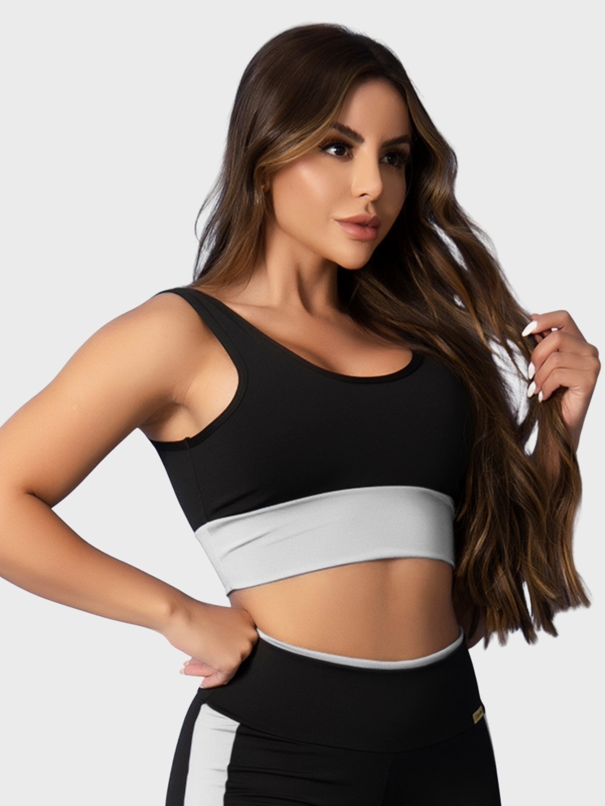 Top Fitness Tarelles Alça Larga Forrado Preto e Branco