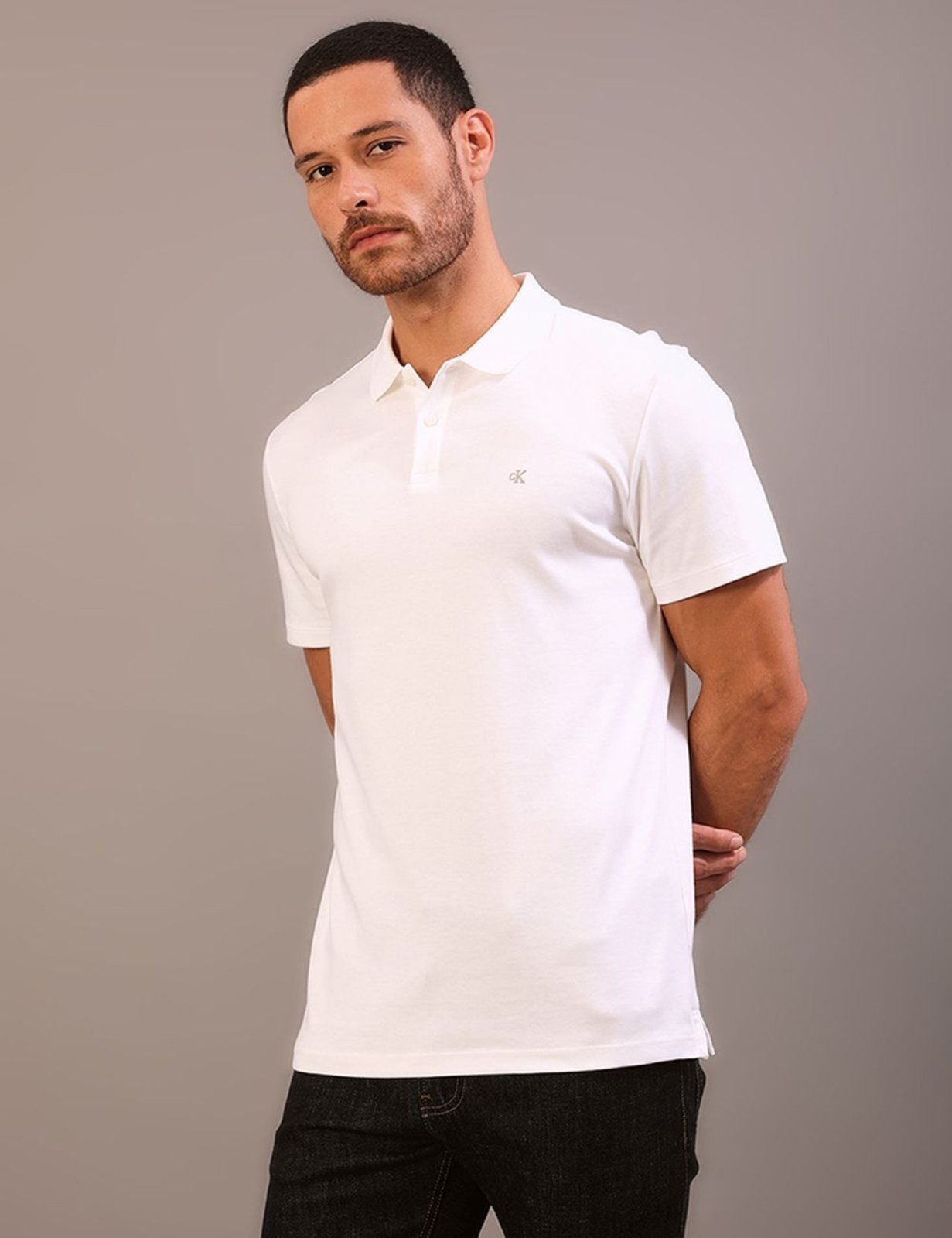 Polo Manga Curta Calvin Klein Jeans Masculino Slim Meia Malha Pima - Branco ... Calvin Klein Jeans