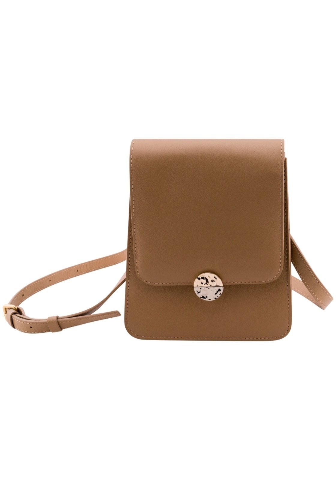 Bolsa Média Tiracolo em Couro com Detalhe Metal