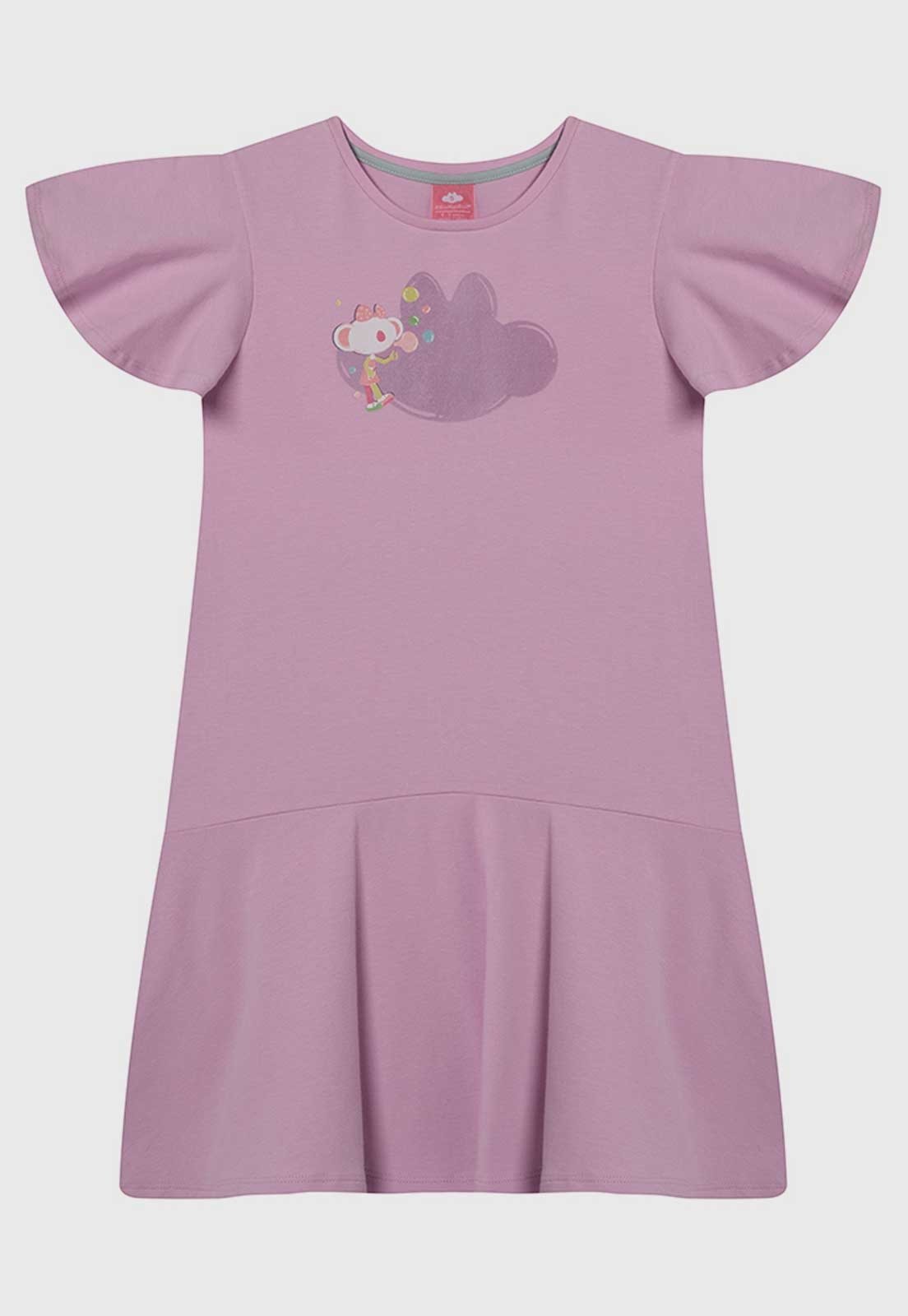 Infantil - Vestido Lilica Ripilica Manga Babado Estampa Lilás