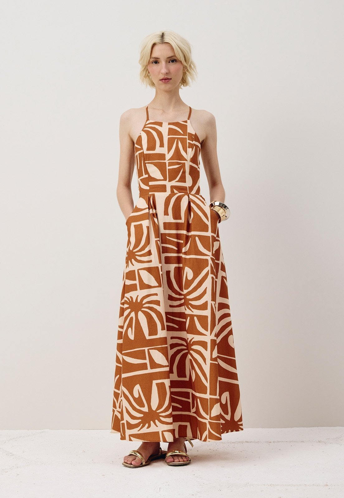 Vestido Midi CaCay Bolsos Estampado Reflexo