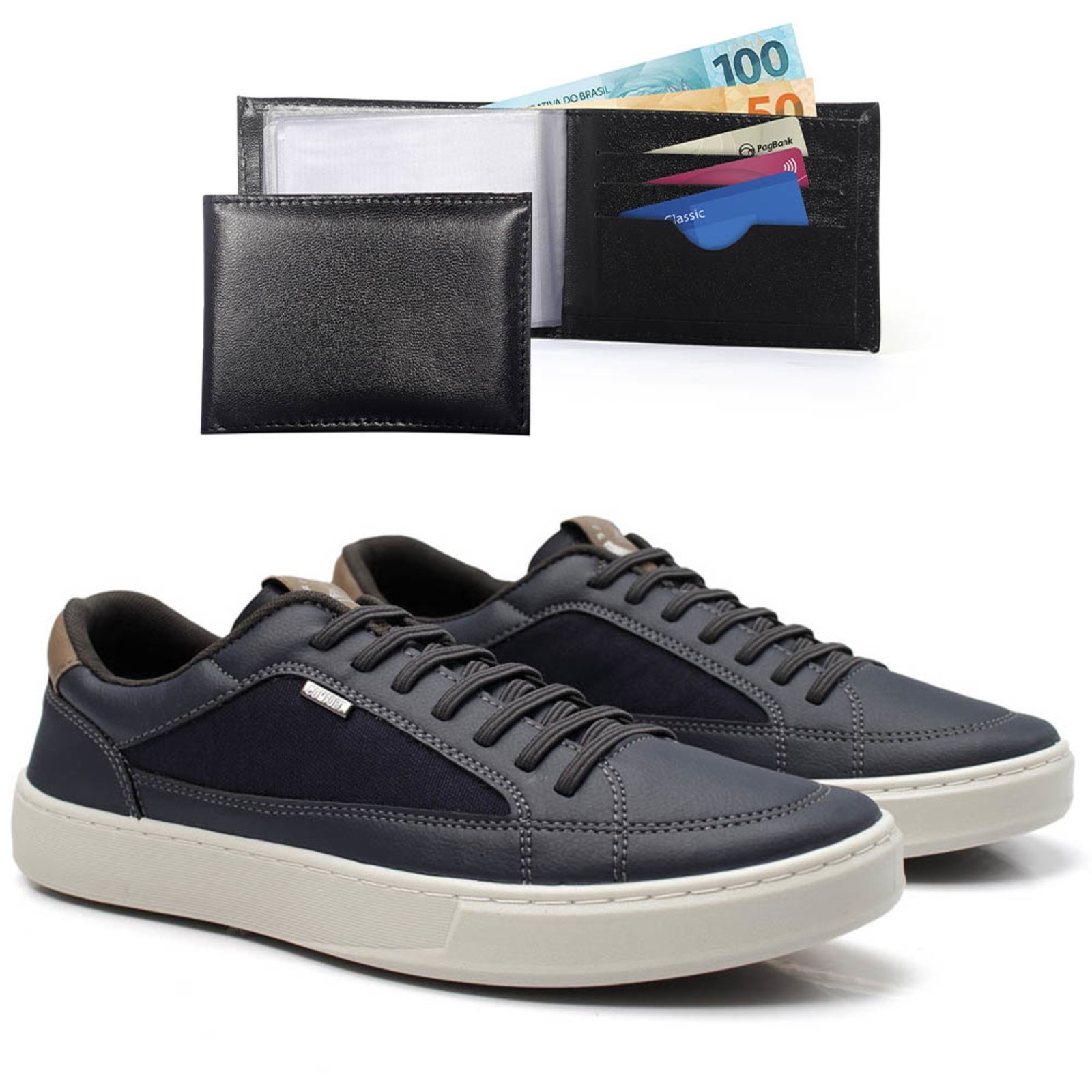 Tenis Casual Masculino Com Carteira Dia A Dia Bredeni Sapatenis Confortavel Azul Marinho