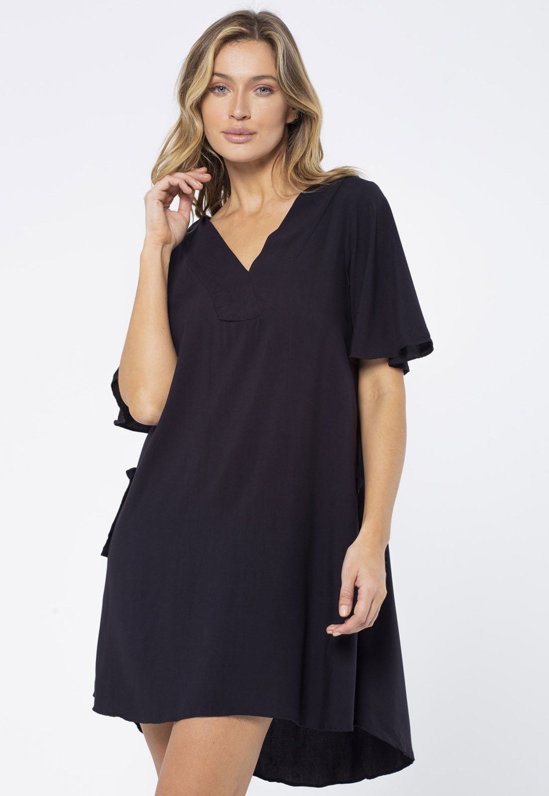 Vestido Curto Amazonia Vital Viscose Mullet Decote V Preto