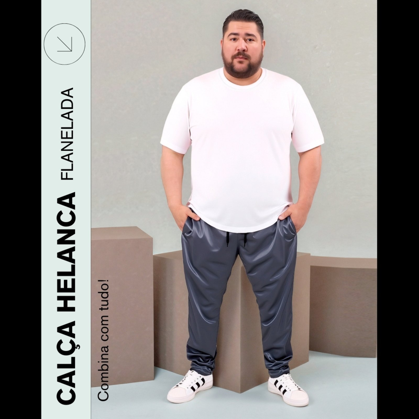 KIT 2 Calça Plus Size Helanca KS Listra Lateral Confortável Esportiva Casual