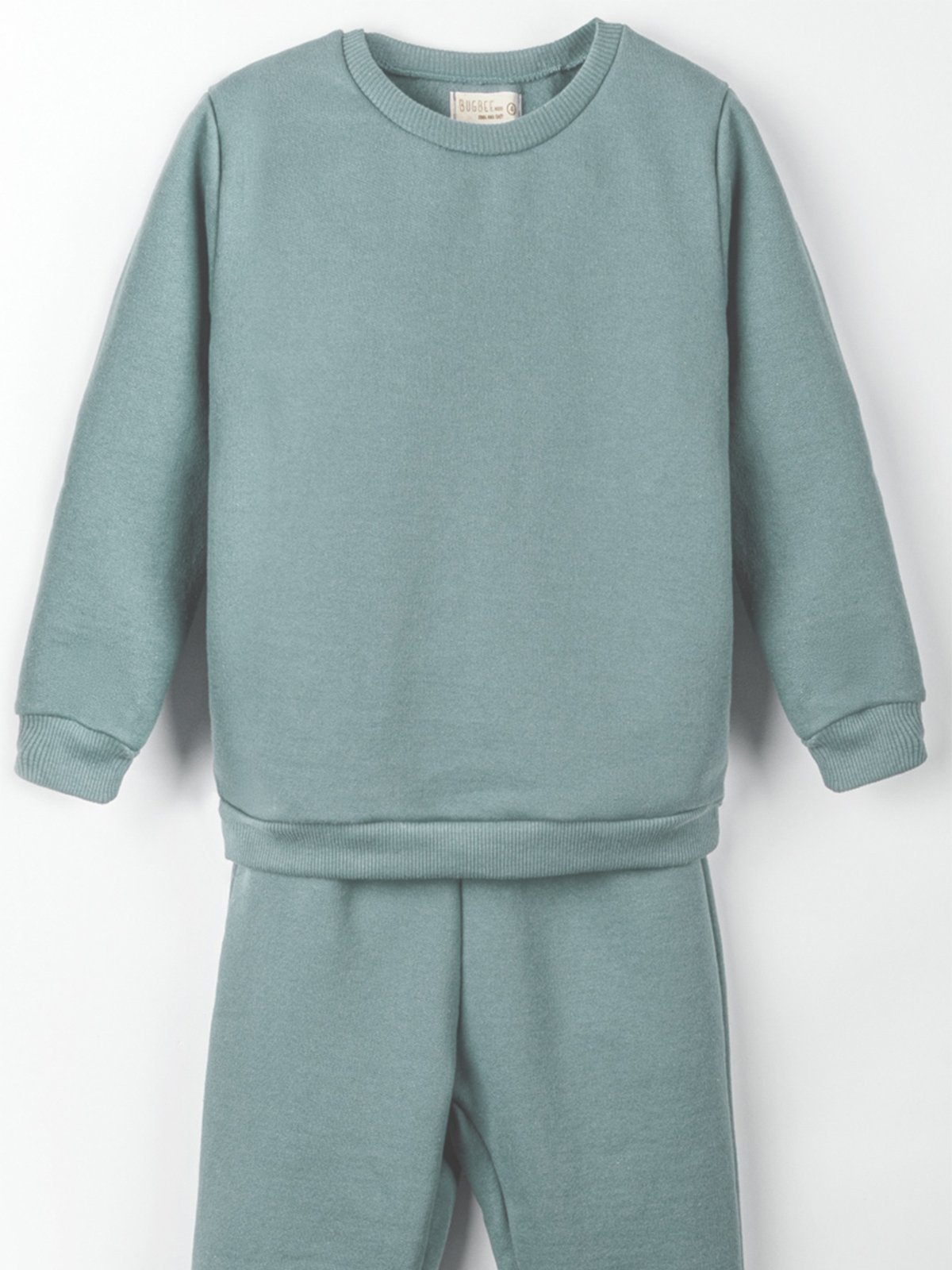 Vista 2 Infantil - Conjunto Bugbee Blusa Manga Longa e Calça Moletom Gola Redonda Liso Sem Estampa Menino Stone Blue azul Bugbee azul