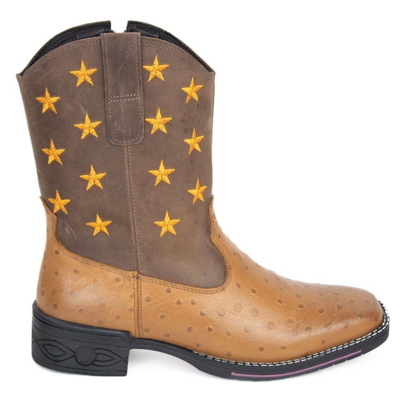 Bota Texana Feminina Couro Avestruz Estrela Caramelo 33 Caramelo
