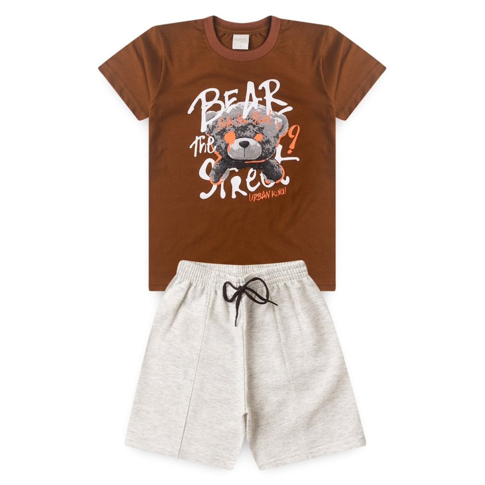 Vista 3 Infantil - Conjunto Verão Menino Camiseta e Bermuda com Recorte Urso Moderno Molekada marrom Molekada marrom
