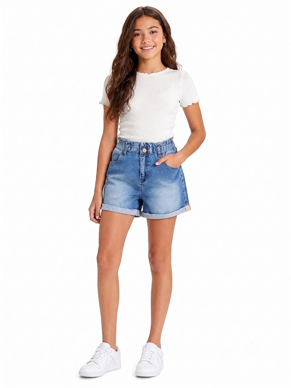 Infantil - Short Jeans Crawling Juvenil Feminino Azul Clochard Barra Dobrada