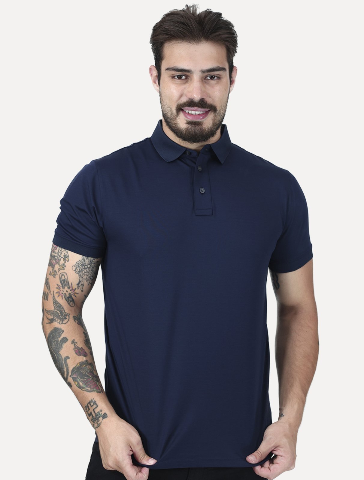 Polo Aramis Masculina Manga Curta Mercerizado Interlock Azul Marinho