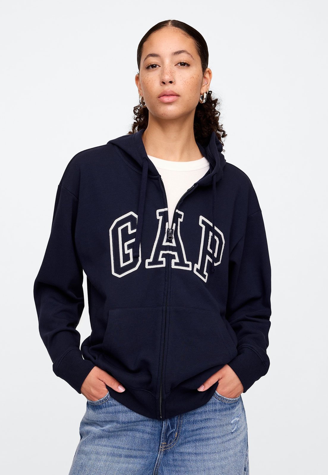 Blusa de Moletom Aberta GAP Reta Logo Azul-Marinho