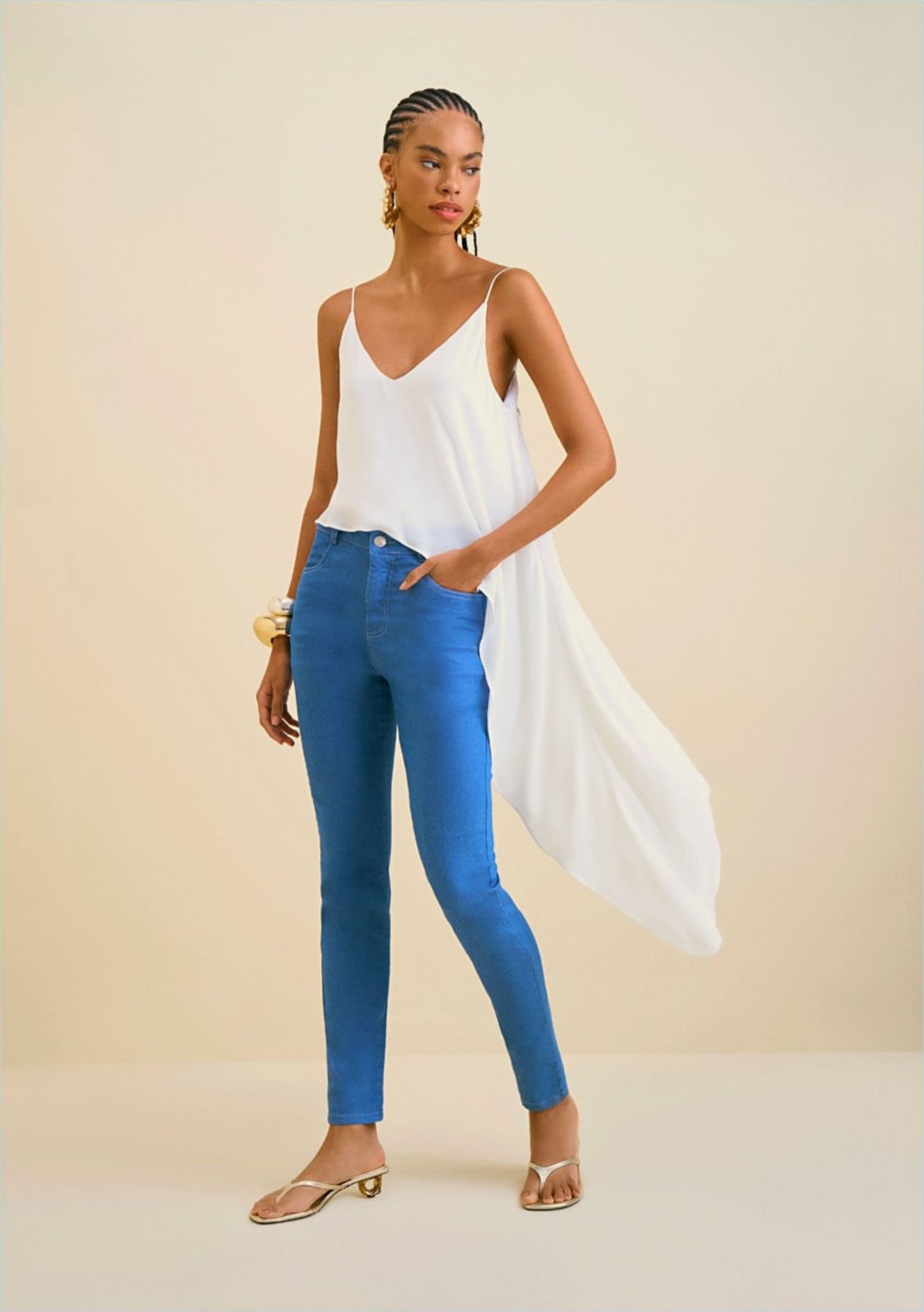 Calça Morena Rosa Skinny Andreia Cós Intermediário Barra Normal Jeans