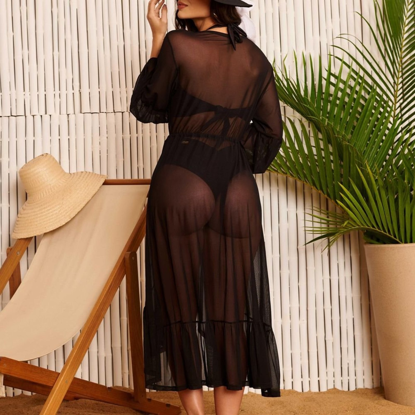 Vista 3 Saída de Praia Manga Longa Midi de Tule Preta Donna Carioca preto Donna Carioca preto