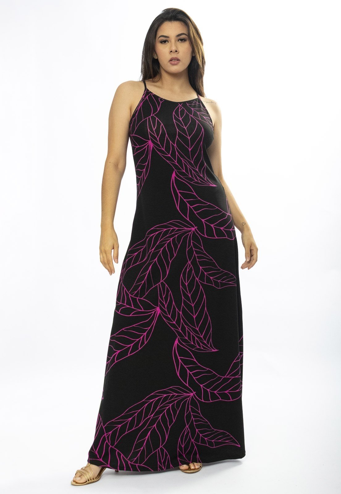 Vestido Longo Cabanafree Malha Trapézio Antúrios Lilás