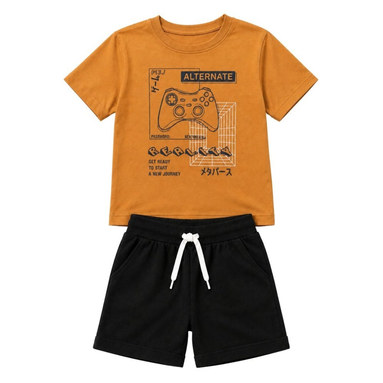 Infantil - Conjunto Menino Camiseta Meia Malha Bermuda Moletinho