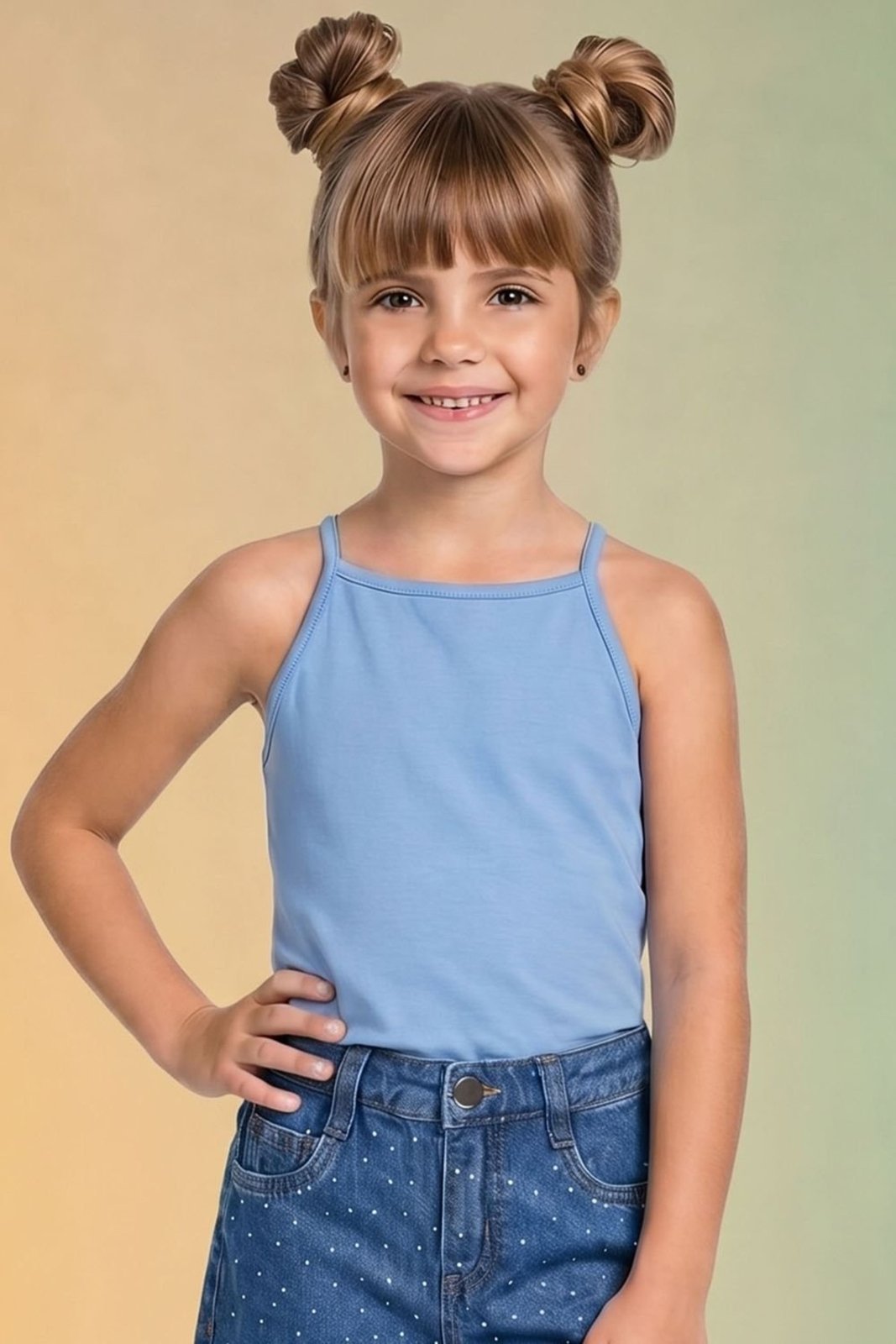 Infantil - Regata Básica Menina Cotton Elian Azul
