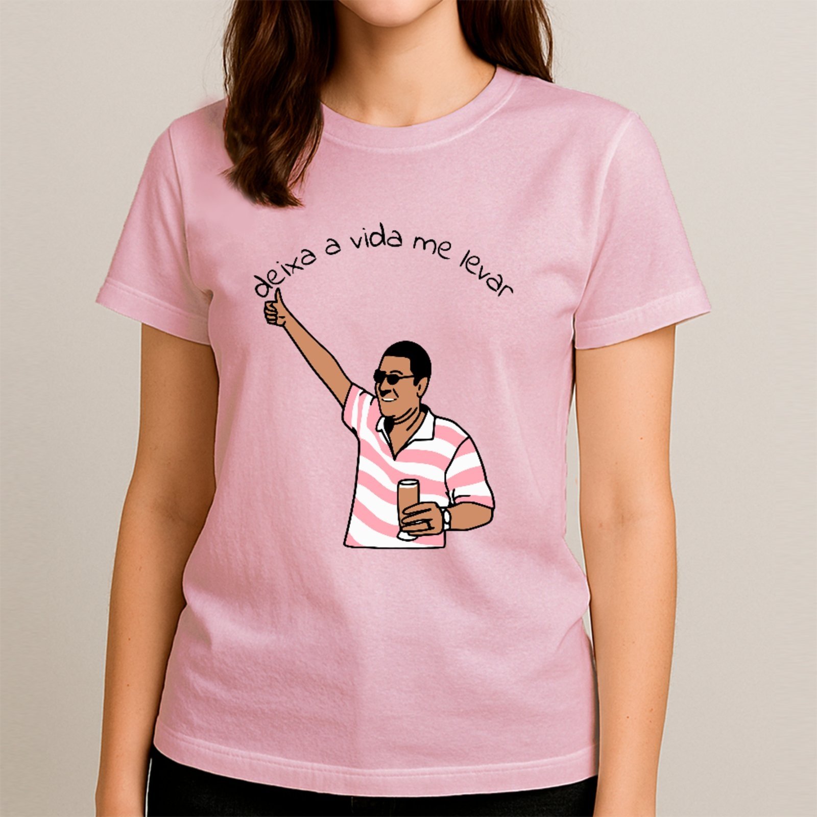 Vista 2 Camiseta Ousy Básica Deixa A Vida Me Levar Meme Brasileiro Unissex preto ousy preto