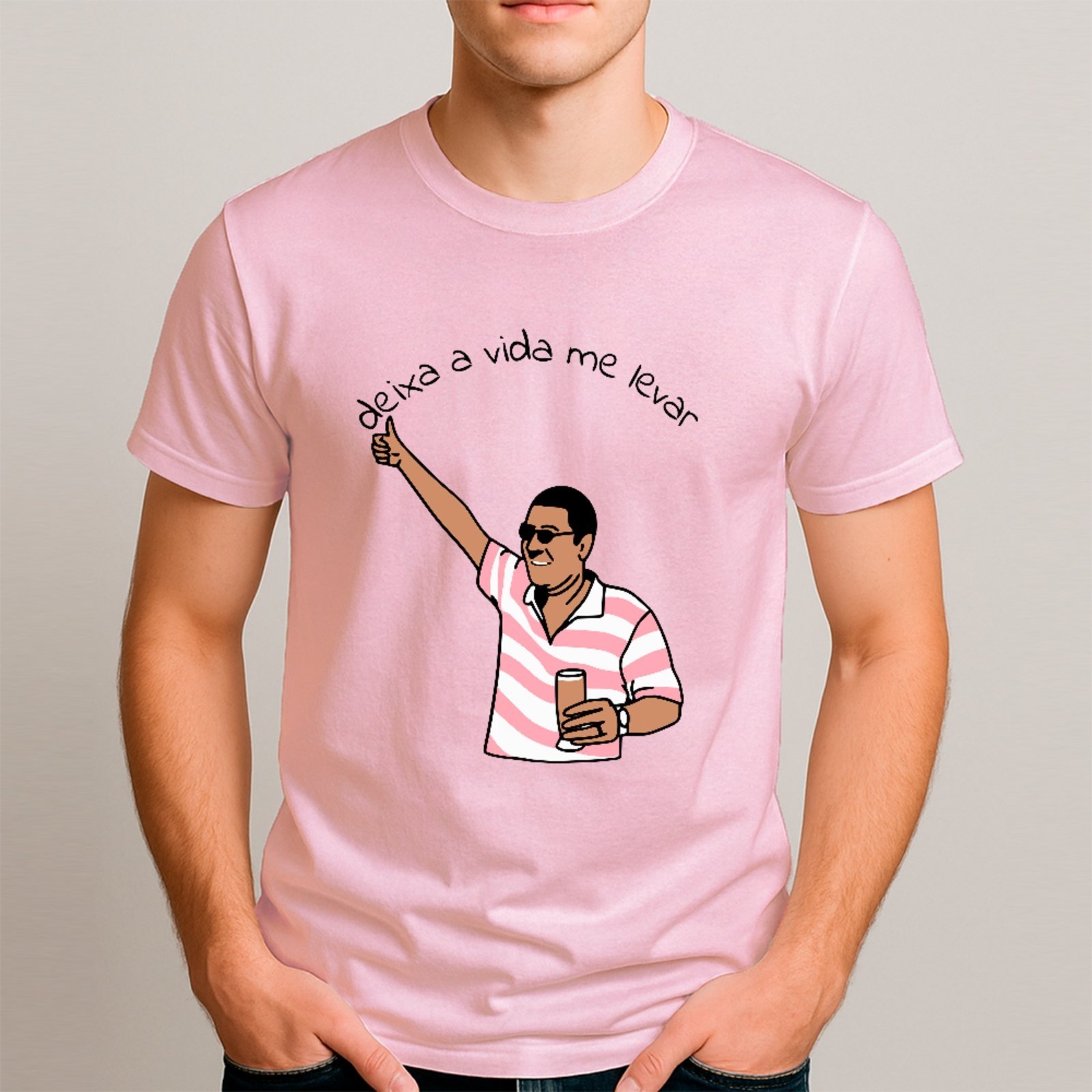 Vista 3 Camiseta Ousy Básica Deixa A Vida Me Levar Meme Brasileiro Unissex preto ousy preto