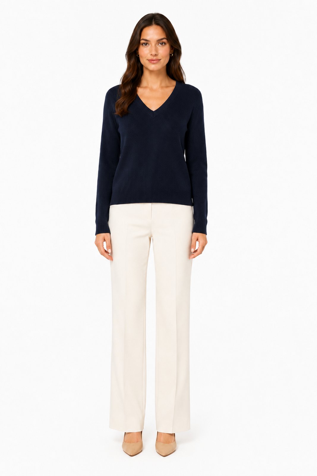 Blusa Tricot D Bell Outlet Fashion Gola V Azul marinho