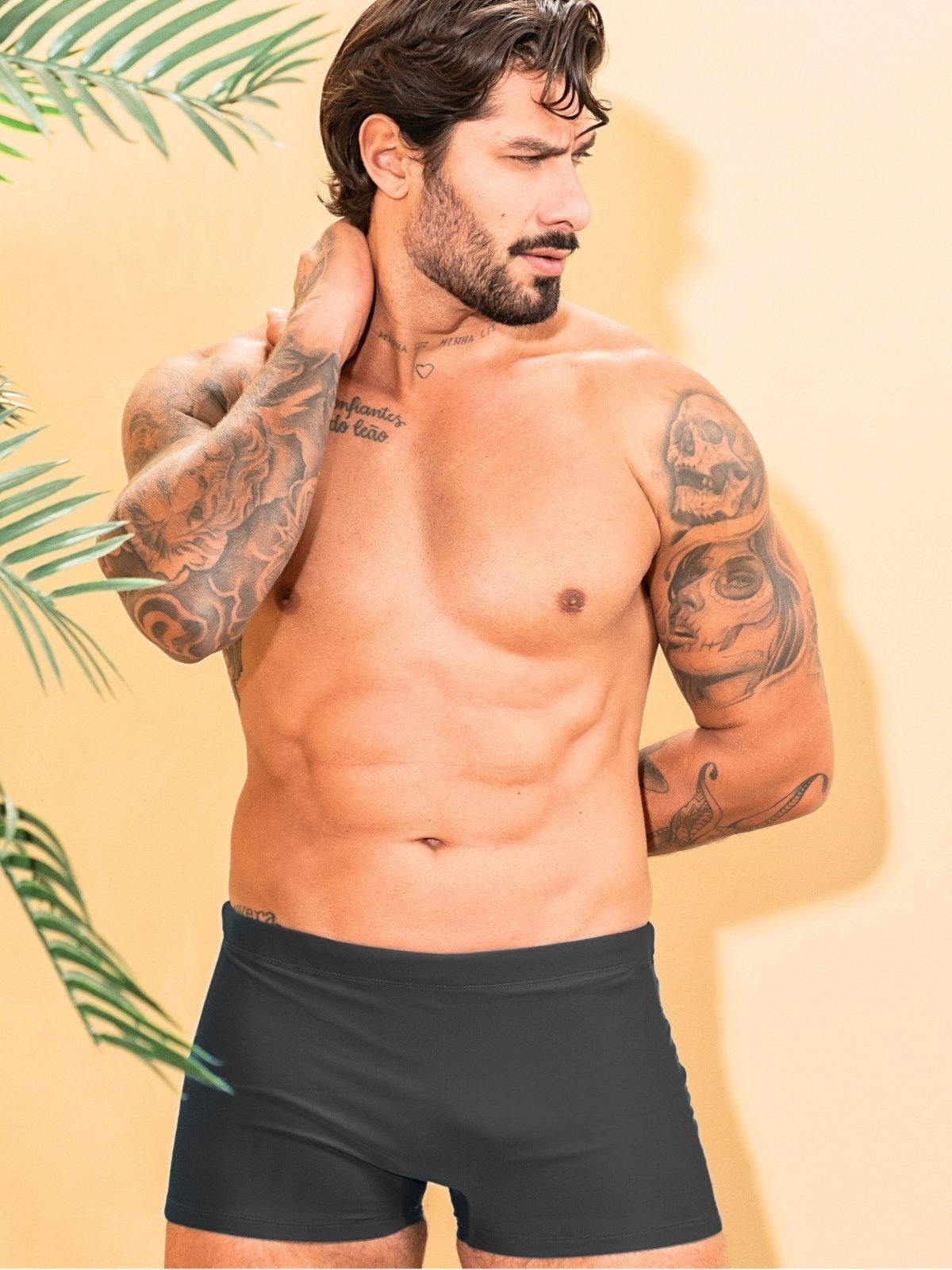 Vista 3 Sunga Boxer Masculina Orla da Praia Lisa Com Forro Natação Proteção Solar preto Orla da Praia preto