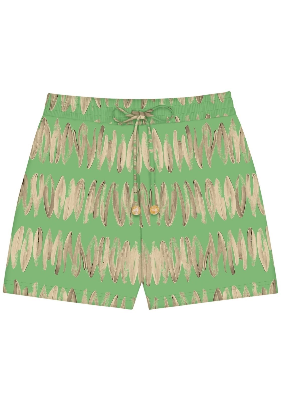 Shorts De Cintura Alta Estampado Com Cós Elástico E Cadarço