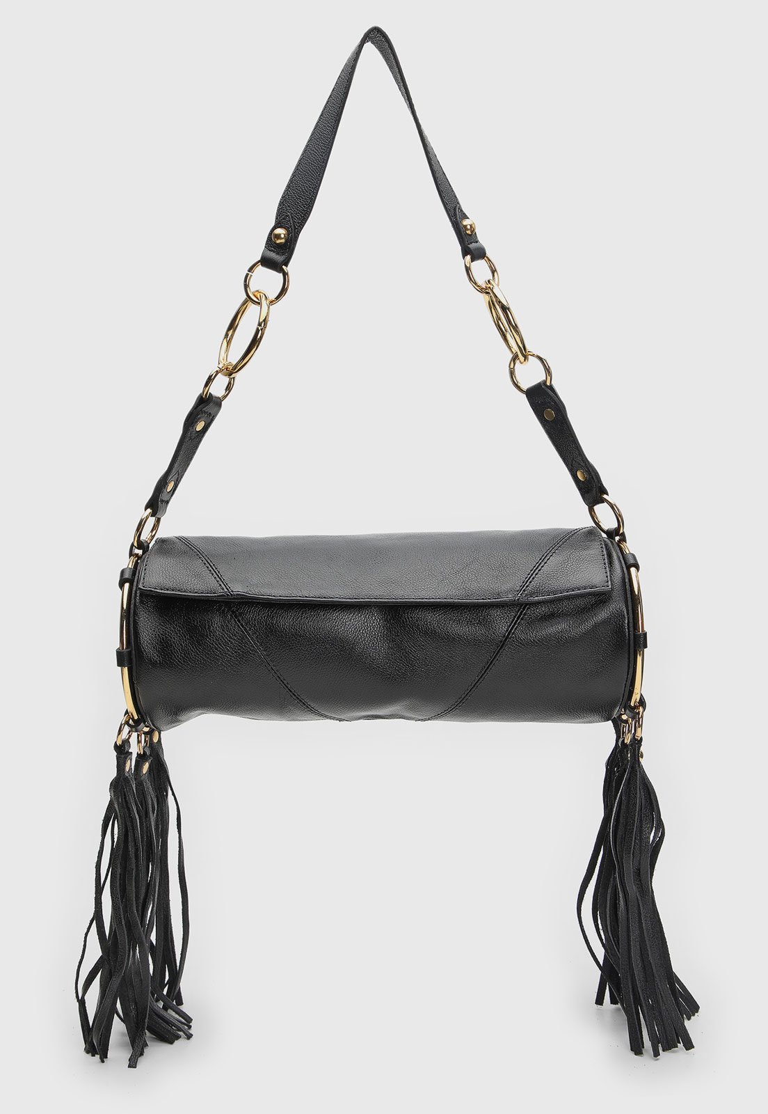 Bolsa Média Feminina Arezzo Franjas Preta