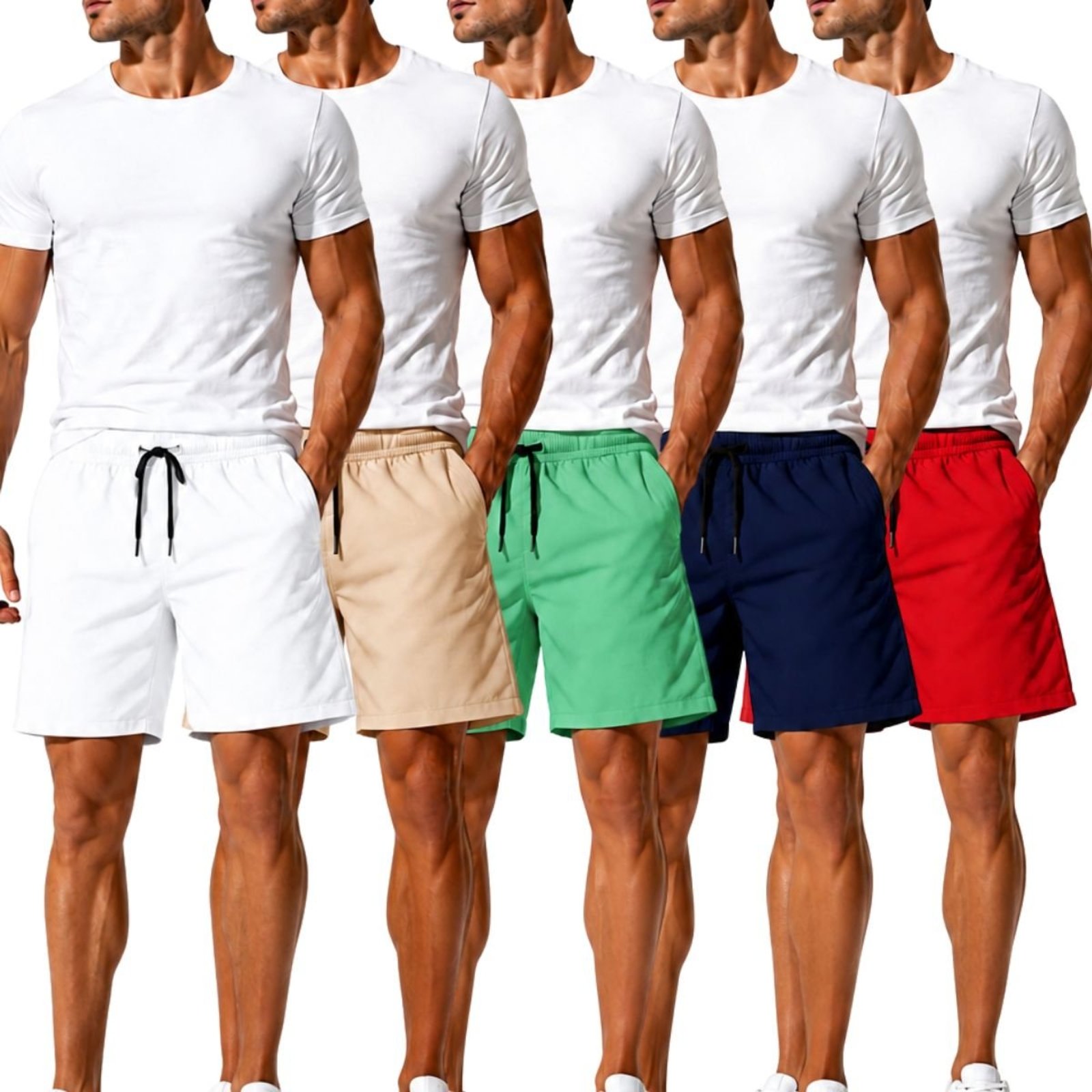 Kit 5 Short Tactel Leve Moda Praia Liso Bermuda Masculina