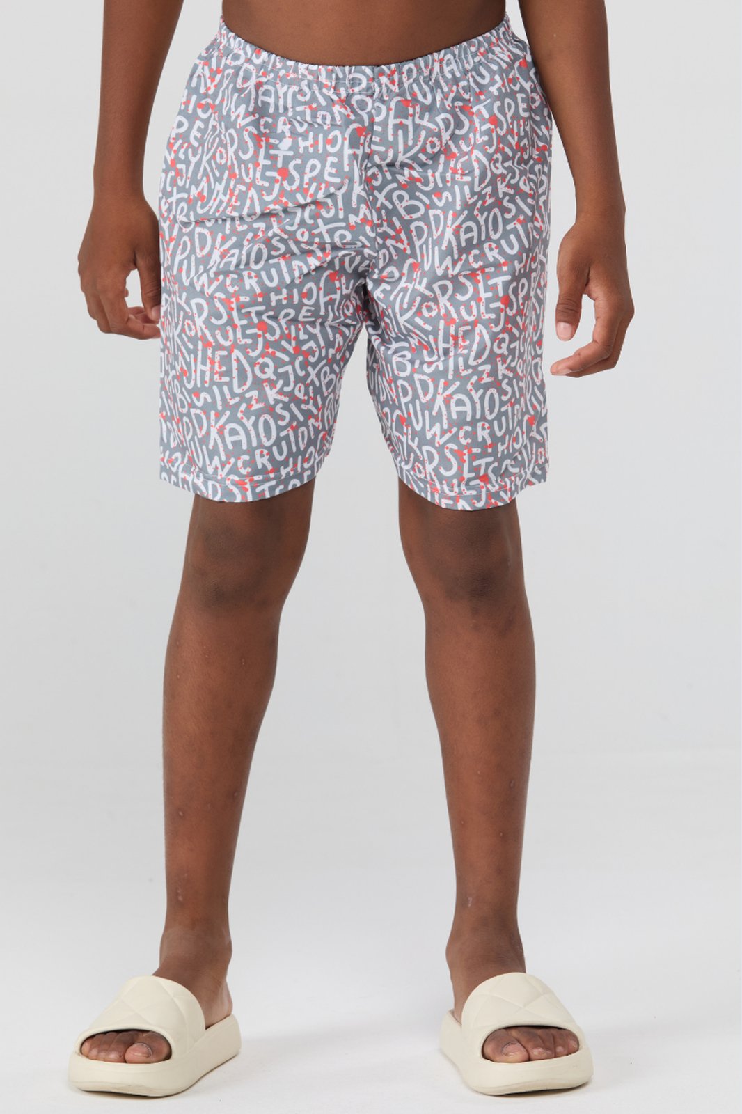 Infantil - Bermuda Tactel Letrinhas Chumbo