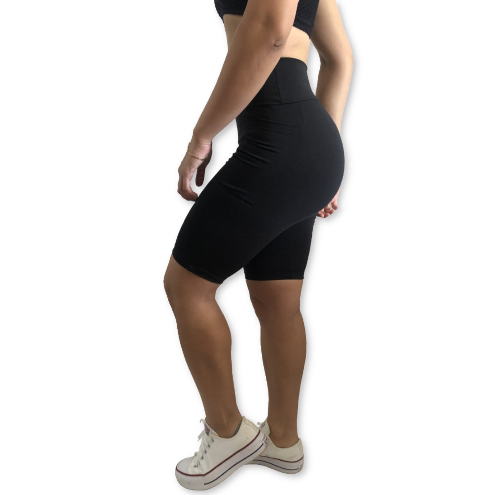 Vista 3 Bermuda Plus Size Heide Ribeiro Fit Bolso para Dispositivos preto preto