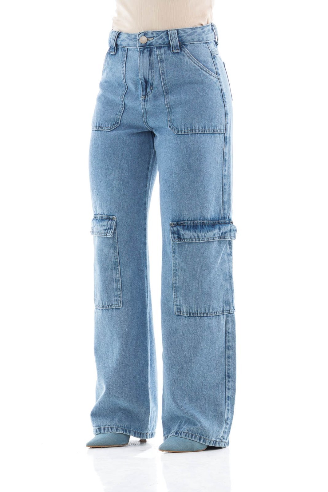 Calça Jeans Feminina Arauto Wide Leg Cargo