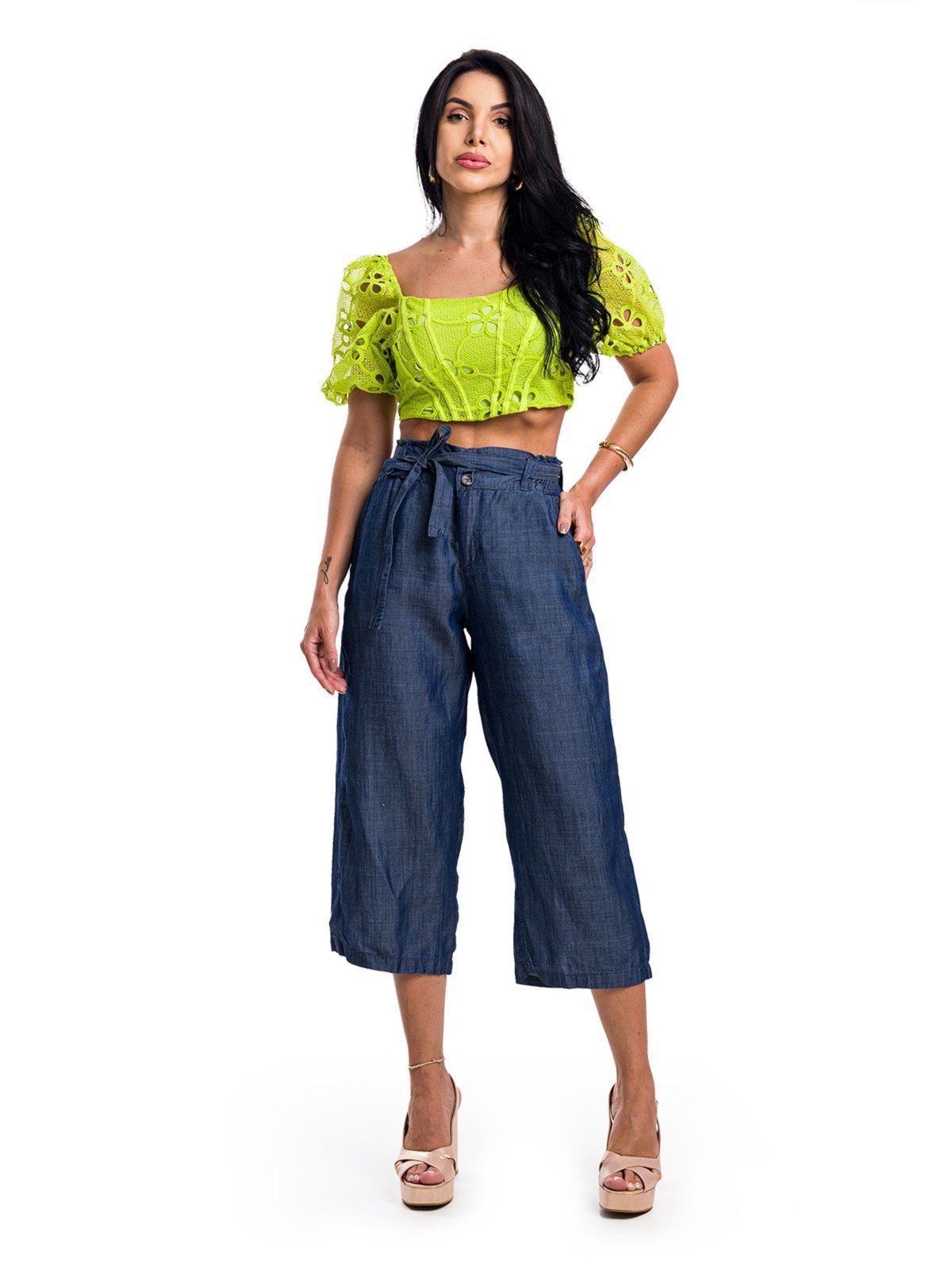 Bermuda Calça Pantacourt Restrito Jeans Liocel Premium – Azul