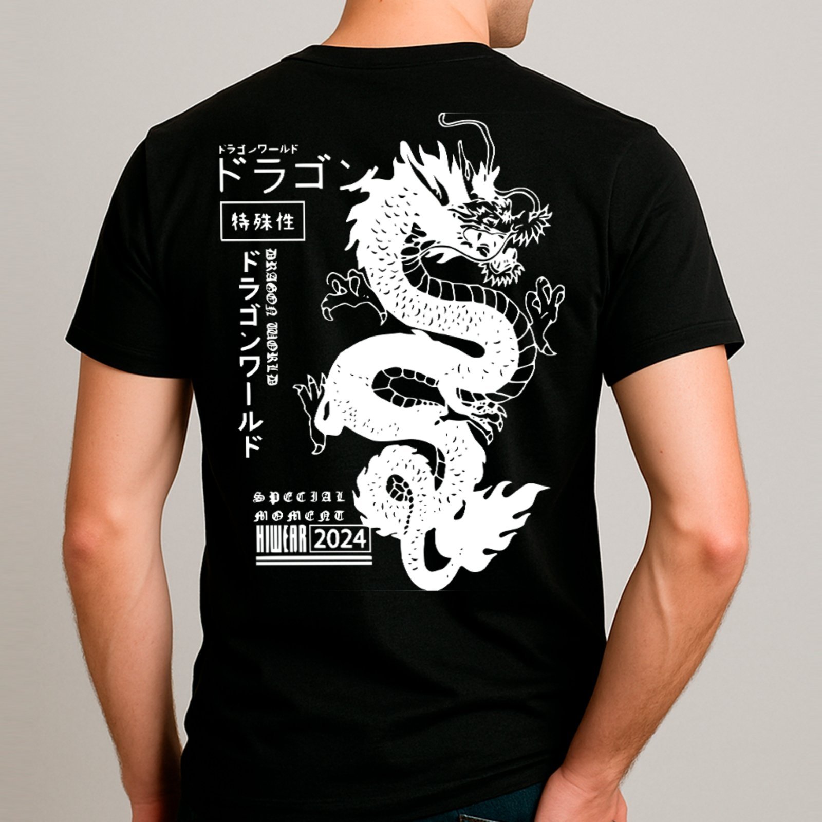Camiseta Básica Dragão Japonês Estilo Oriental Streetwear Unissex Preto