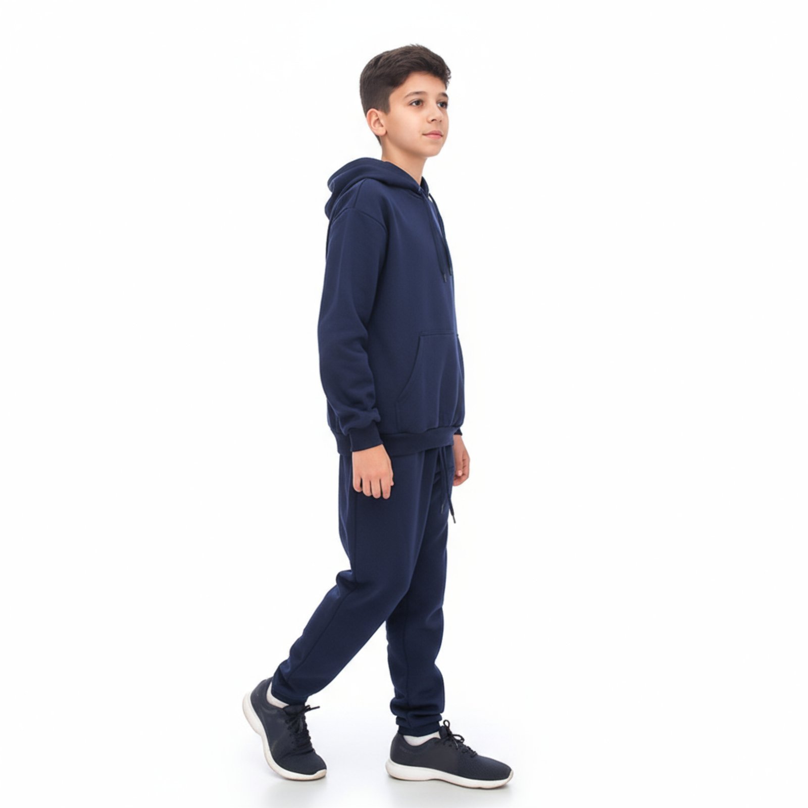 Infantil - Conjunto Em Moletom Blusa Canguru e Capuz E Calça Estilo Jogger Azul Marinho Aliarthe