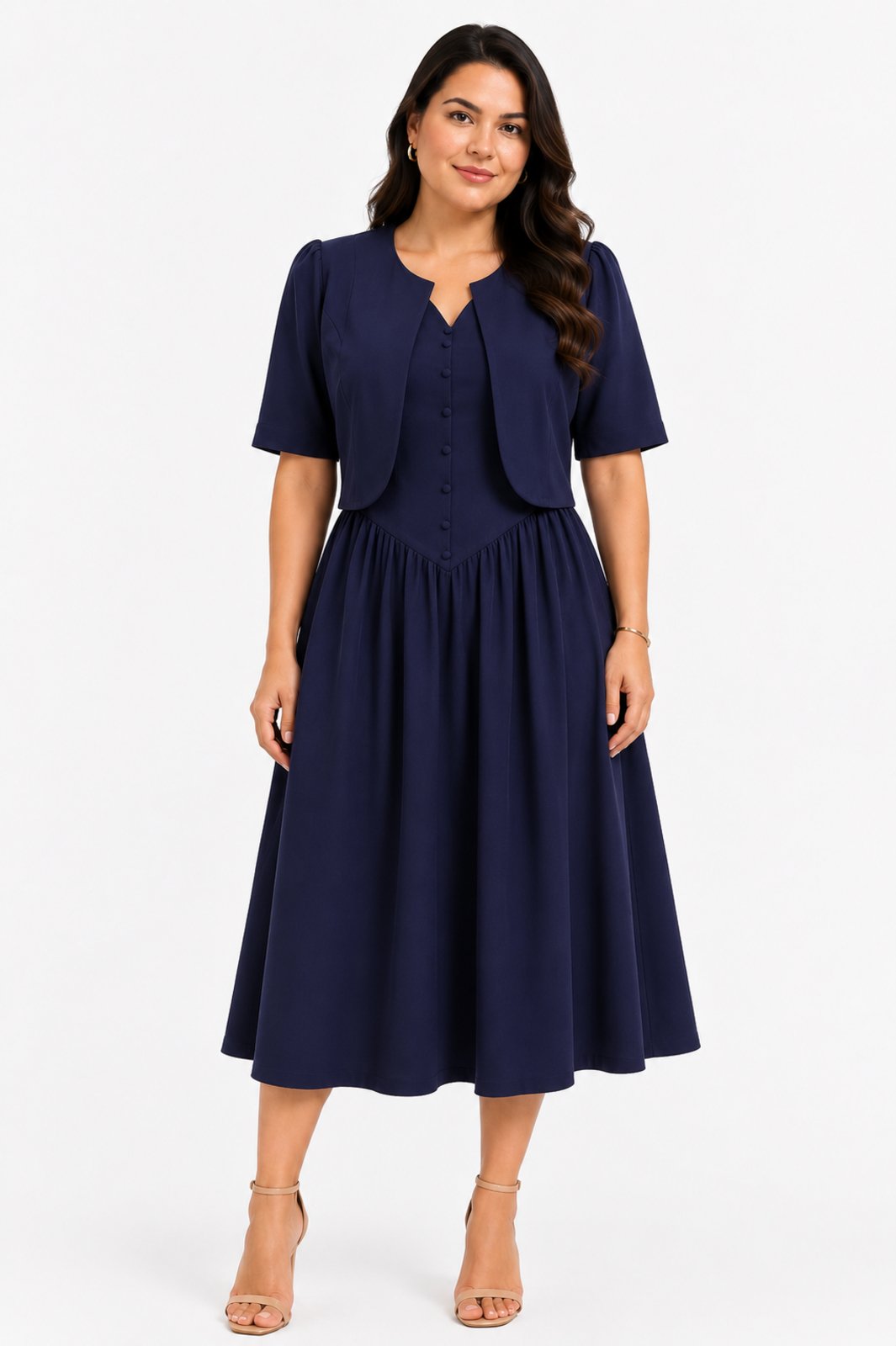 Vestido Midi Com Casaquinho D Bell Outlet Fashion Azul Marinho