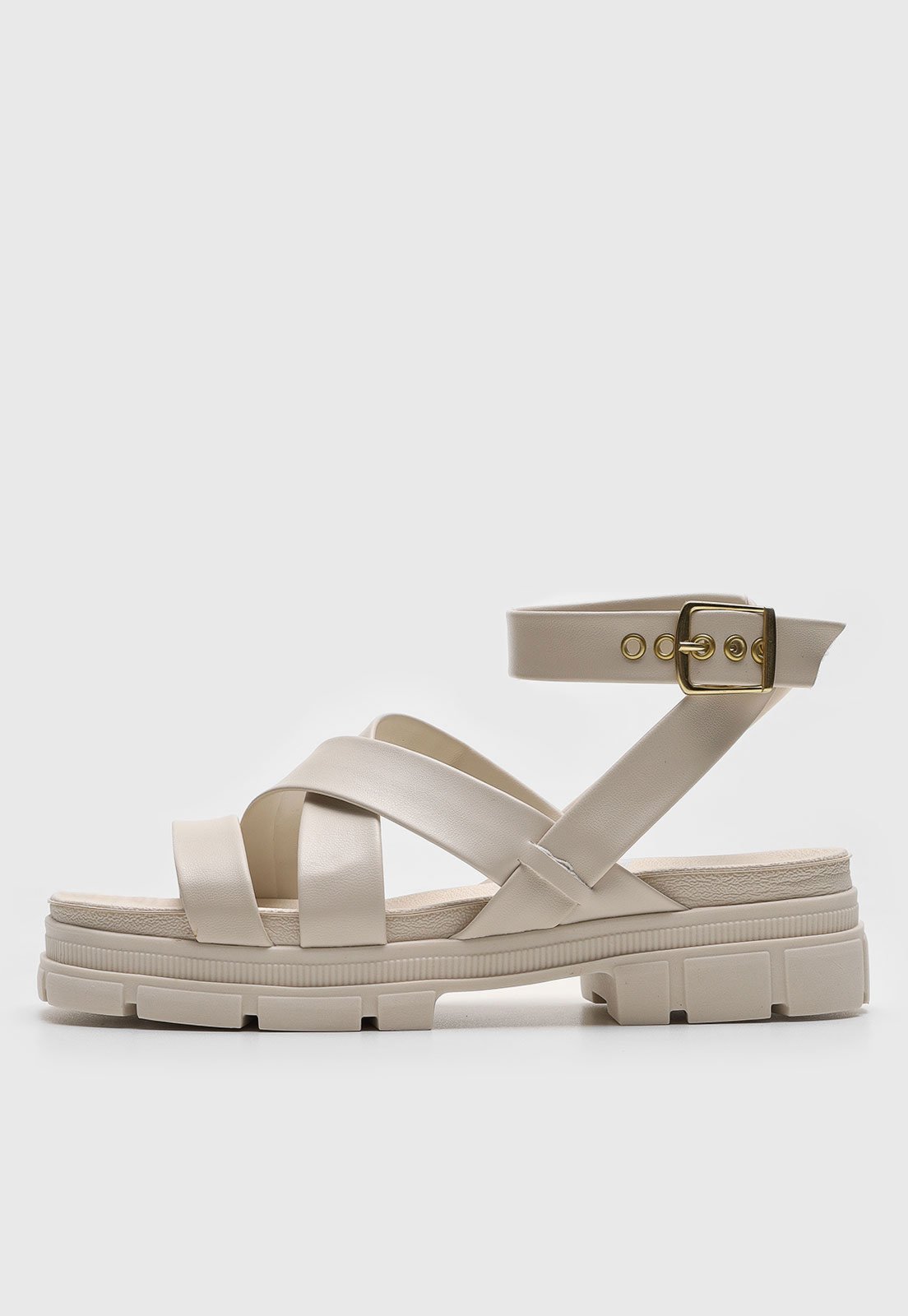 Rasteira Tratorado Moleca Tira Cruzada Off-White