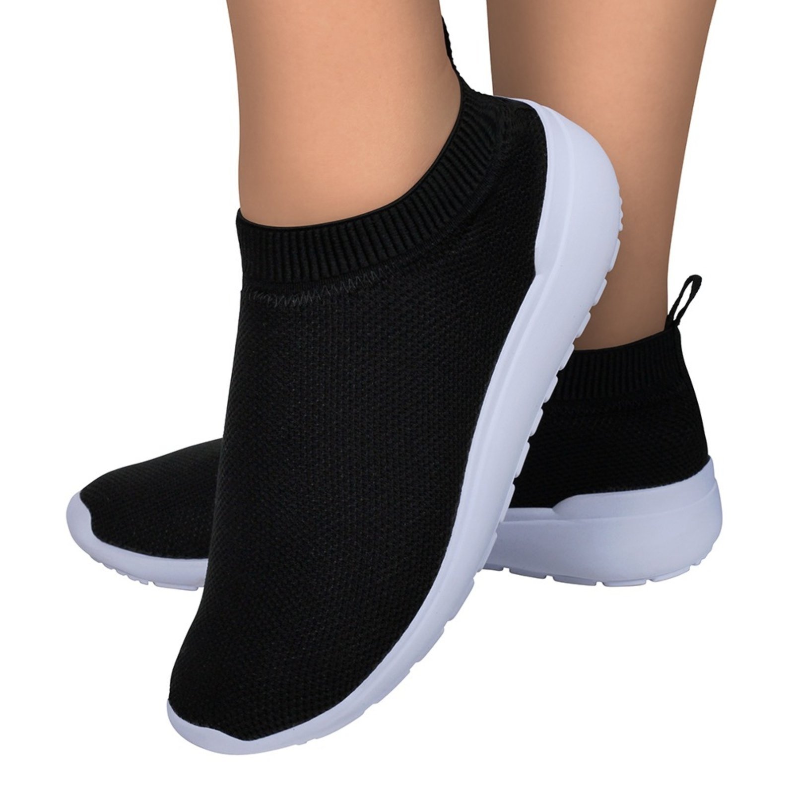 Tênis Feminino Calce Fácil Estilo Meia Respirável Academia Esporte Casual Preto
