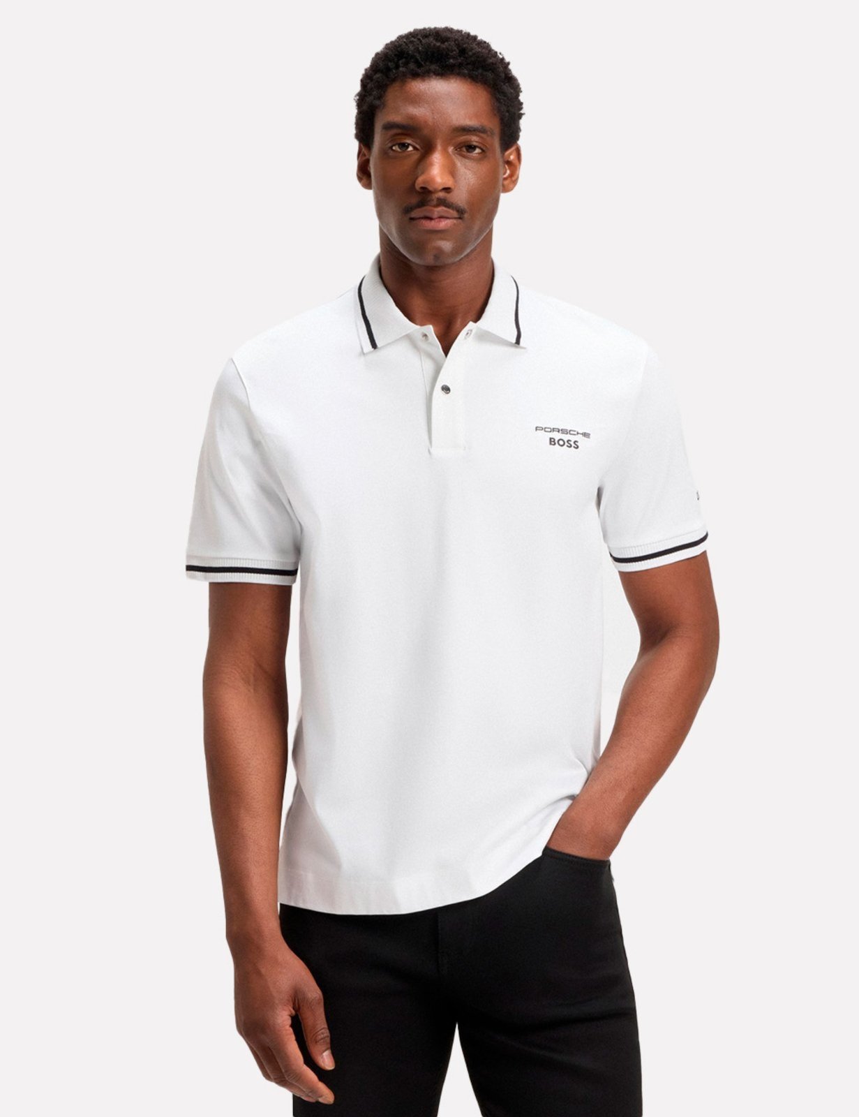 Polo Hugo Boss x Porsche Masculina Regular C-Parris 197 Branca