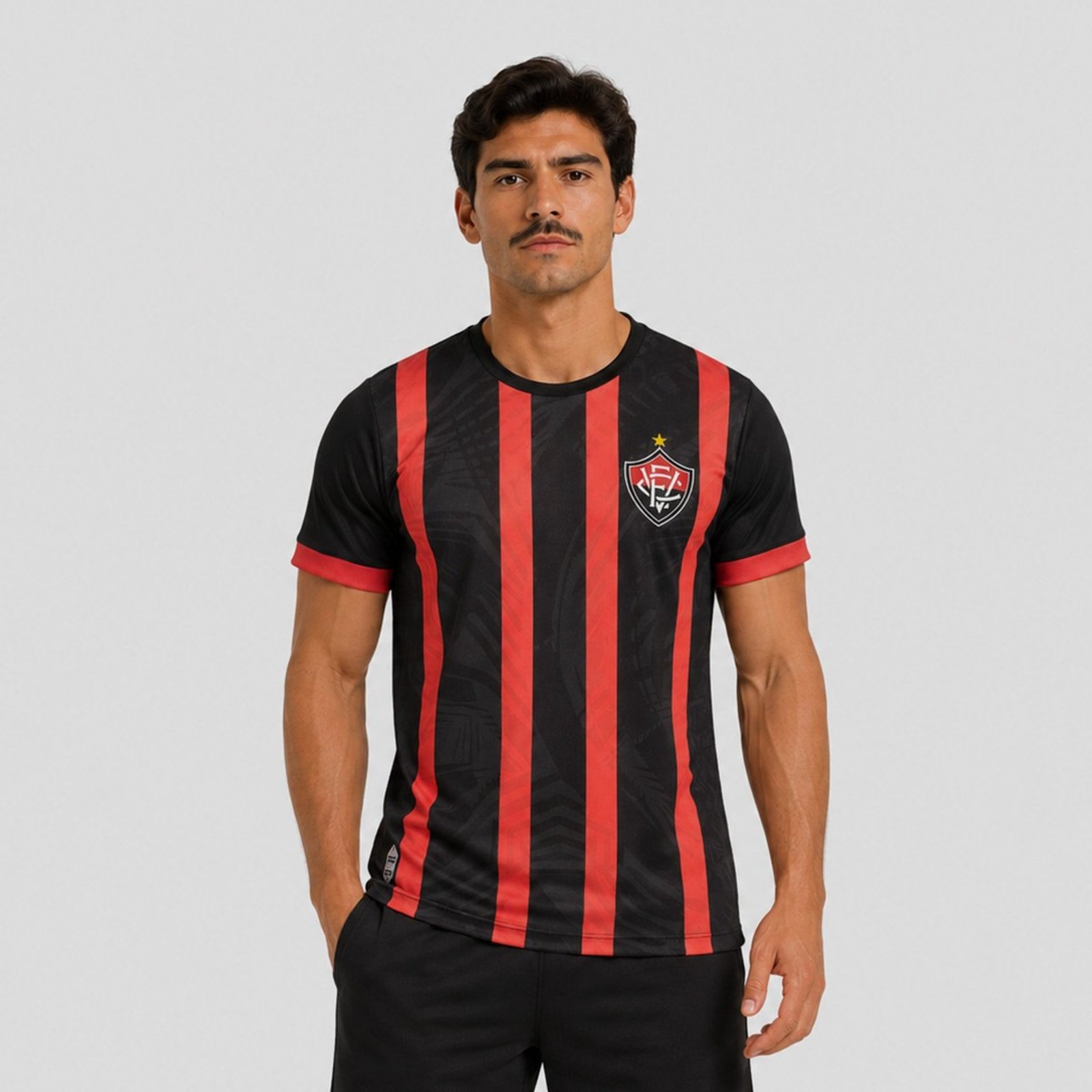 Camisa Vitória Classic Listrada Preta e Vermelha