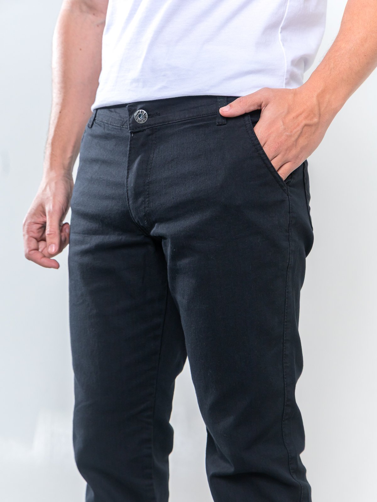 Calça Sarja Masculina Kovali Premium Com Elastano Confortável Bolso-Faca Preta