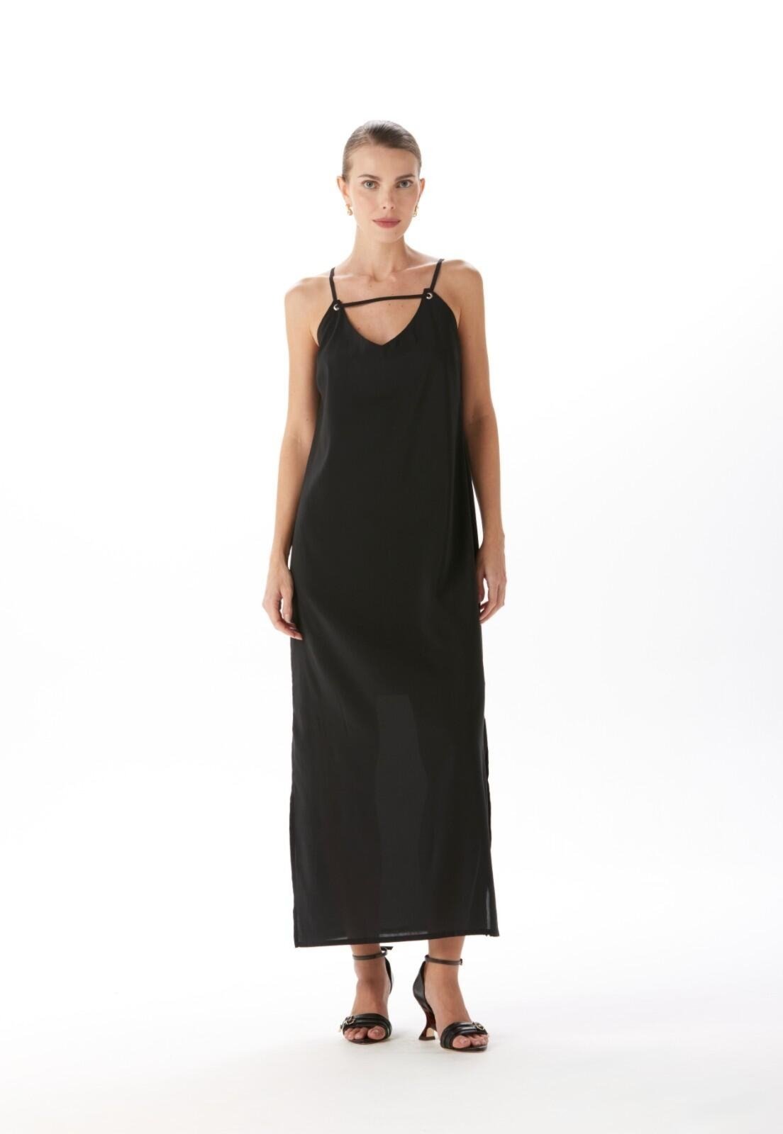 Vista 2 Vestido Midi Com Fendas Traymon Gg Traymon preto