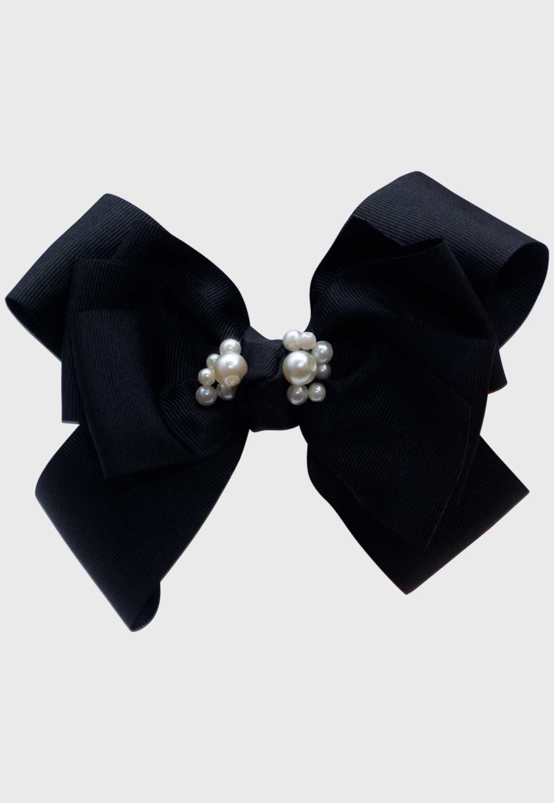Vista 2 Infantil - Presilha Bico de Pato Popidi Menina Laço Pérola preto Pópidí preto