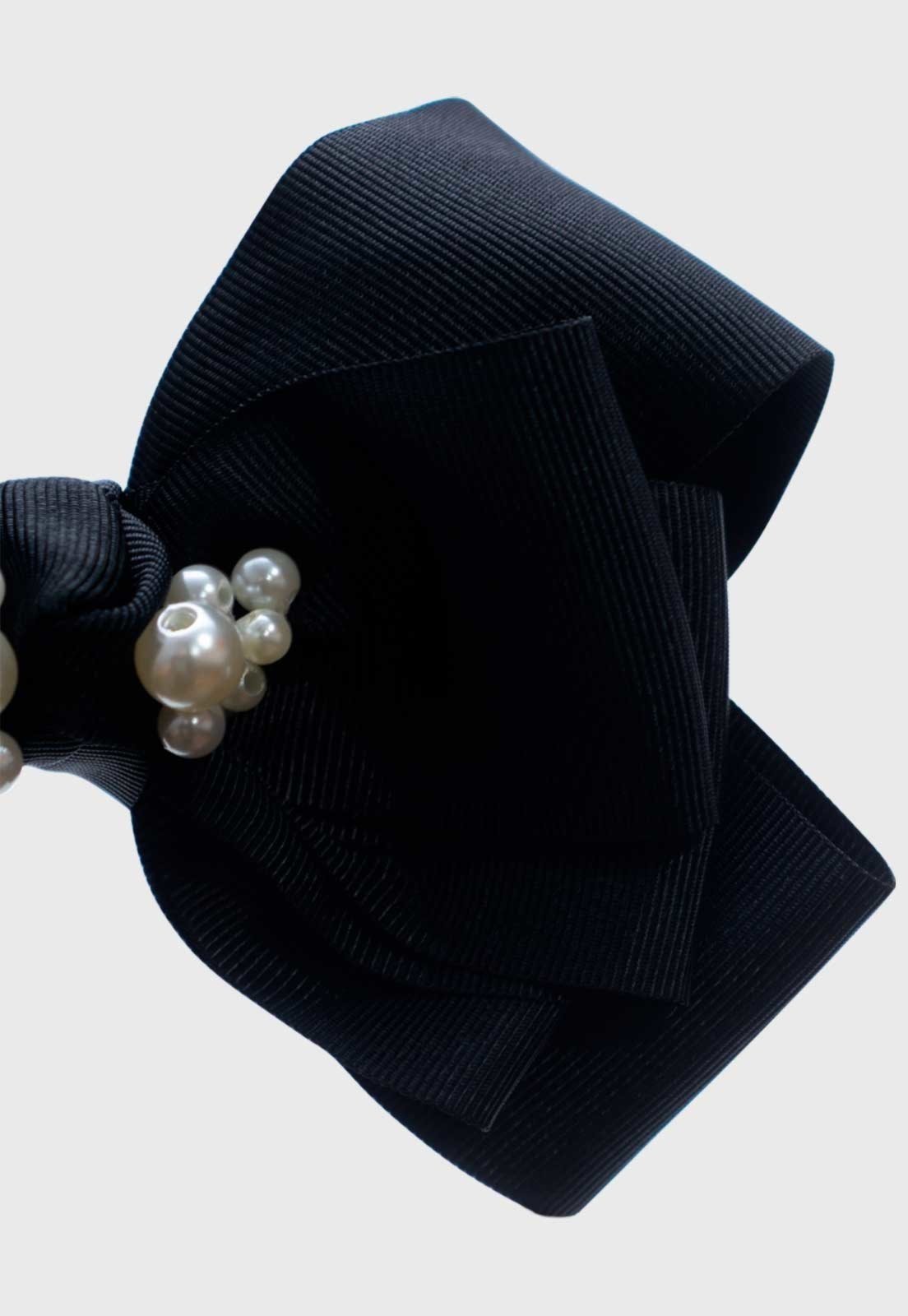 Vista 3 Infantil - Presilha Bico de Pato Popidi Menina Laço Pérola preto Pópidí preto