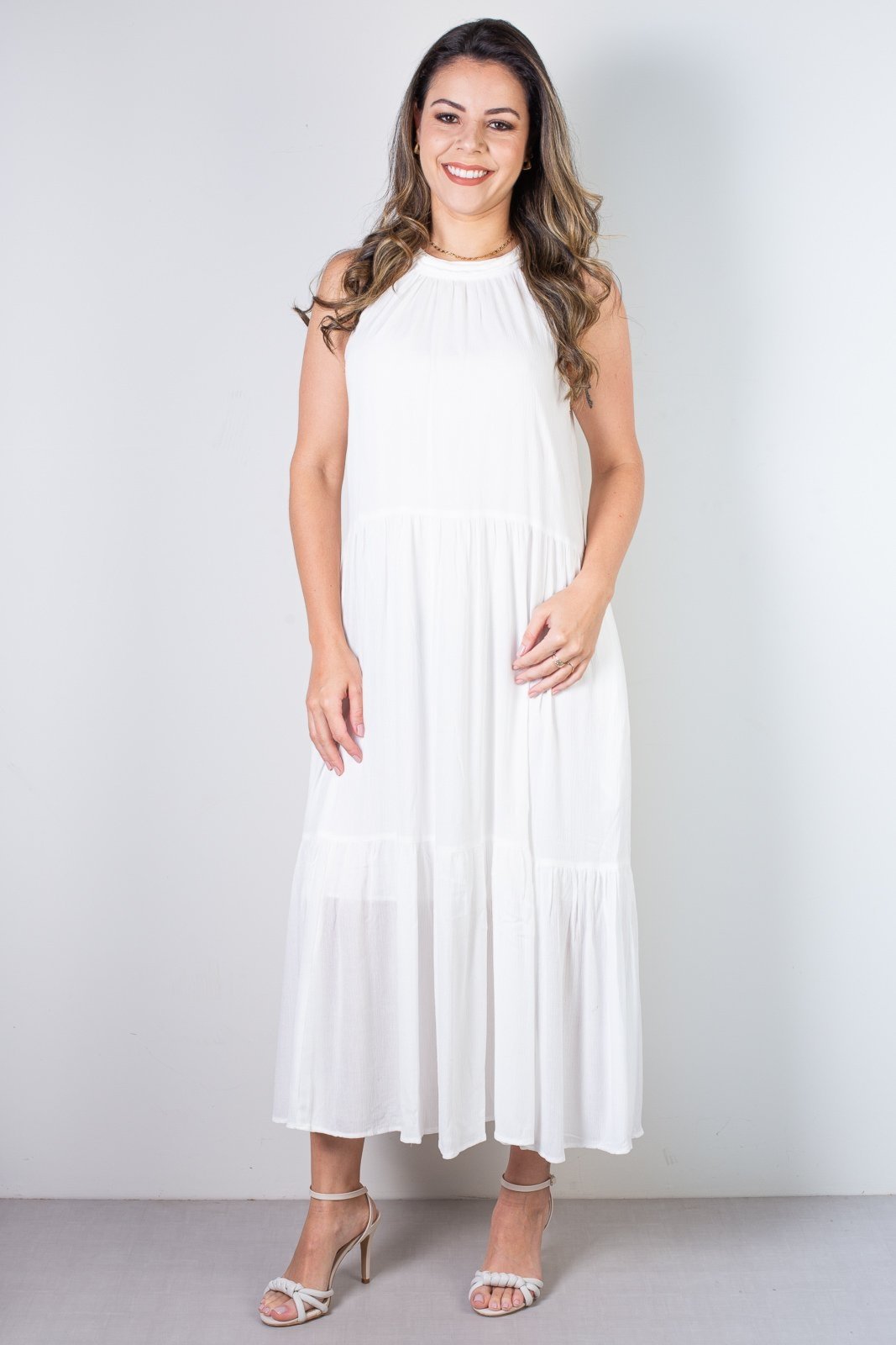 Vestido feminino midi decote halter 70968 – Off white
