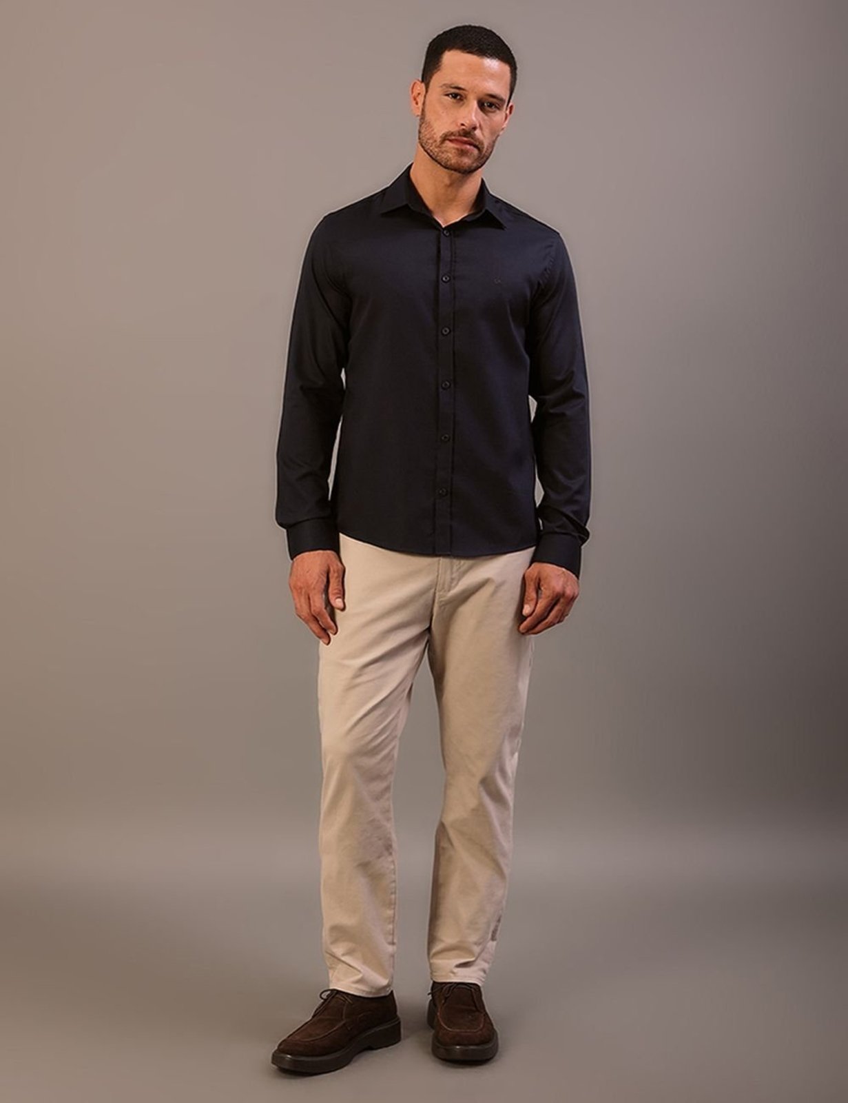 Camisa Manga Longa Slim Maquinetada Fio 50 - Marinho Calvin Klein Jeans