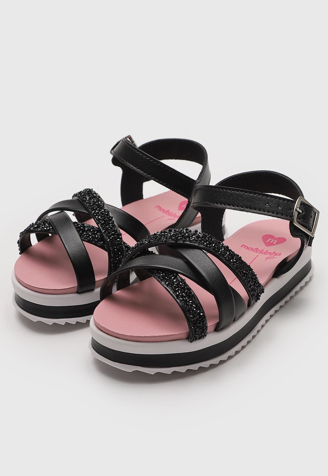 Infantil - Sandália Flatform Molekinha Tira Glitter Preta