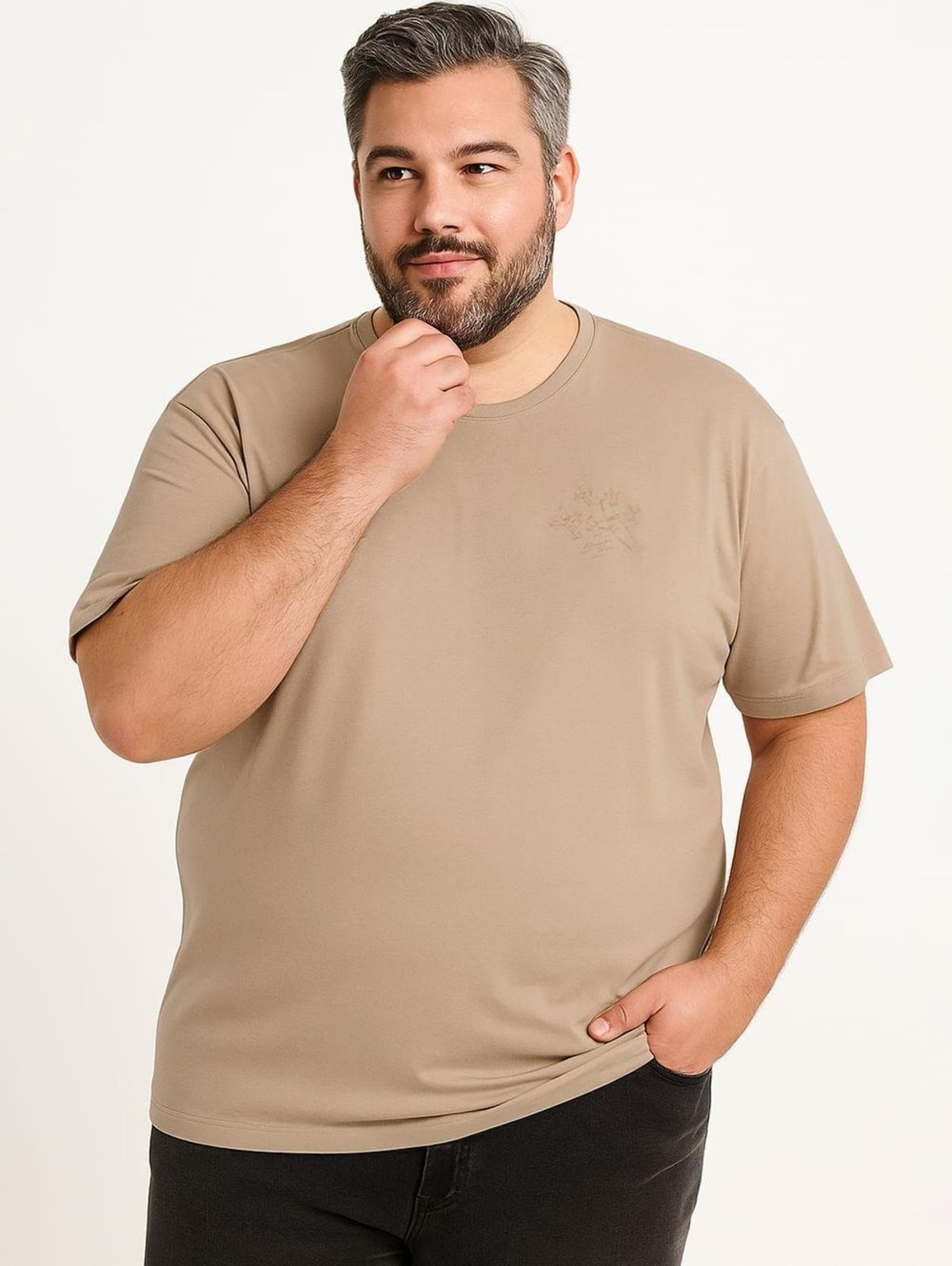 Camiseta Manga Curta Plus Size Masculina BEGE