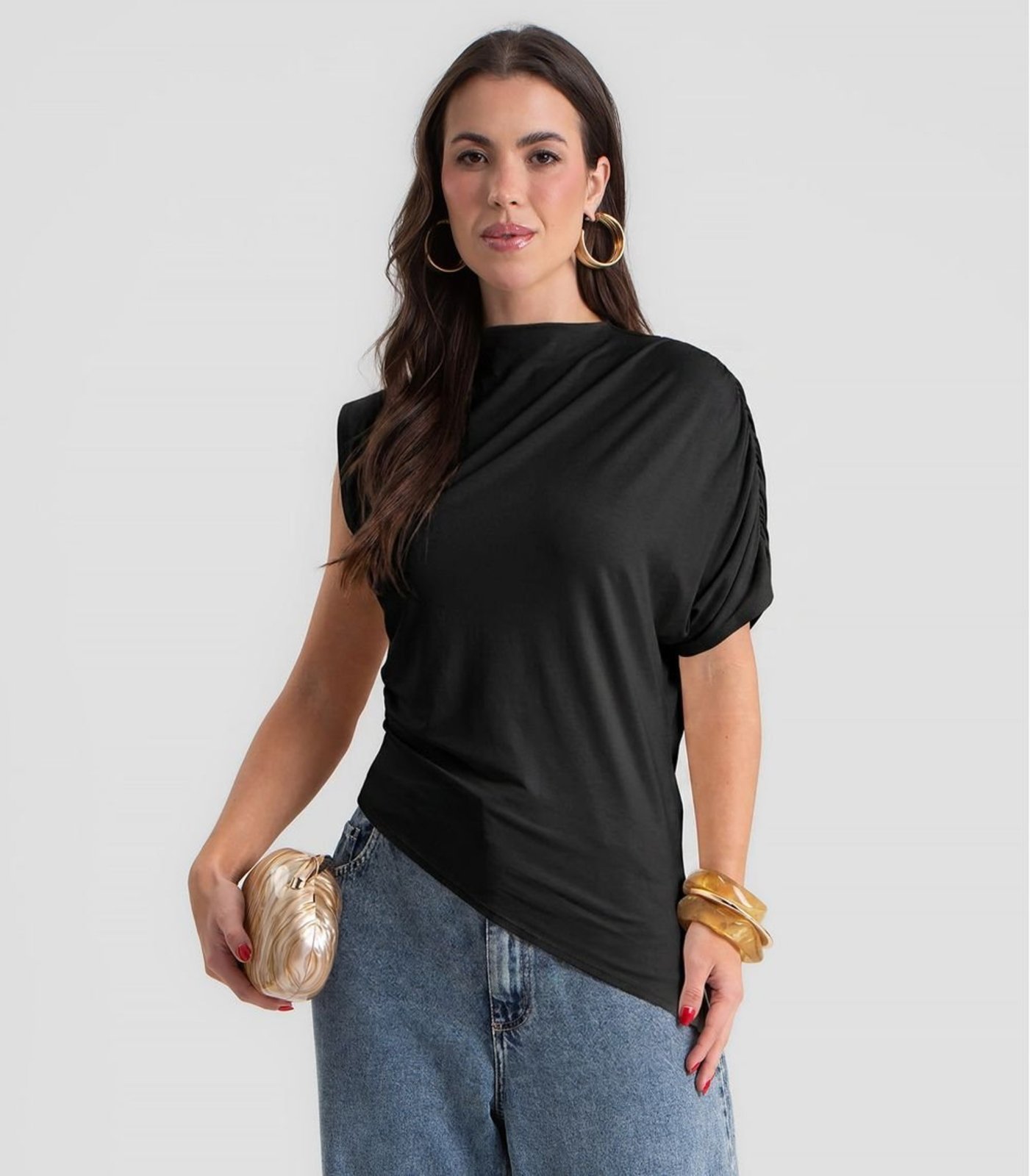 Blusa Feminina Manga Única E Gola Alta Dianna Preto
