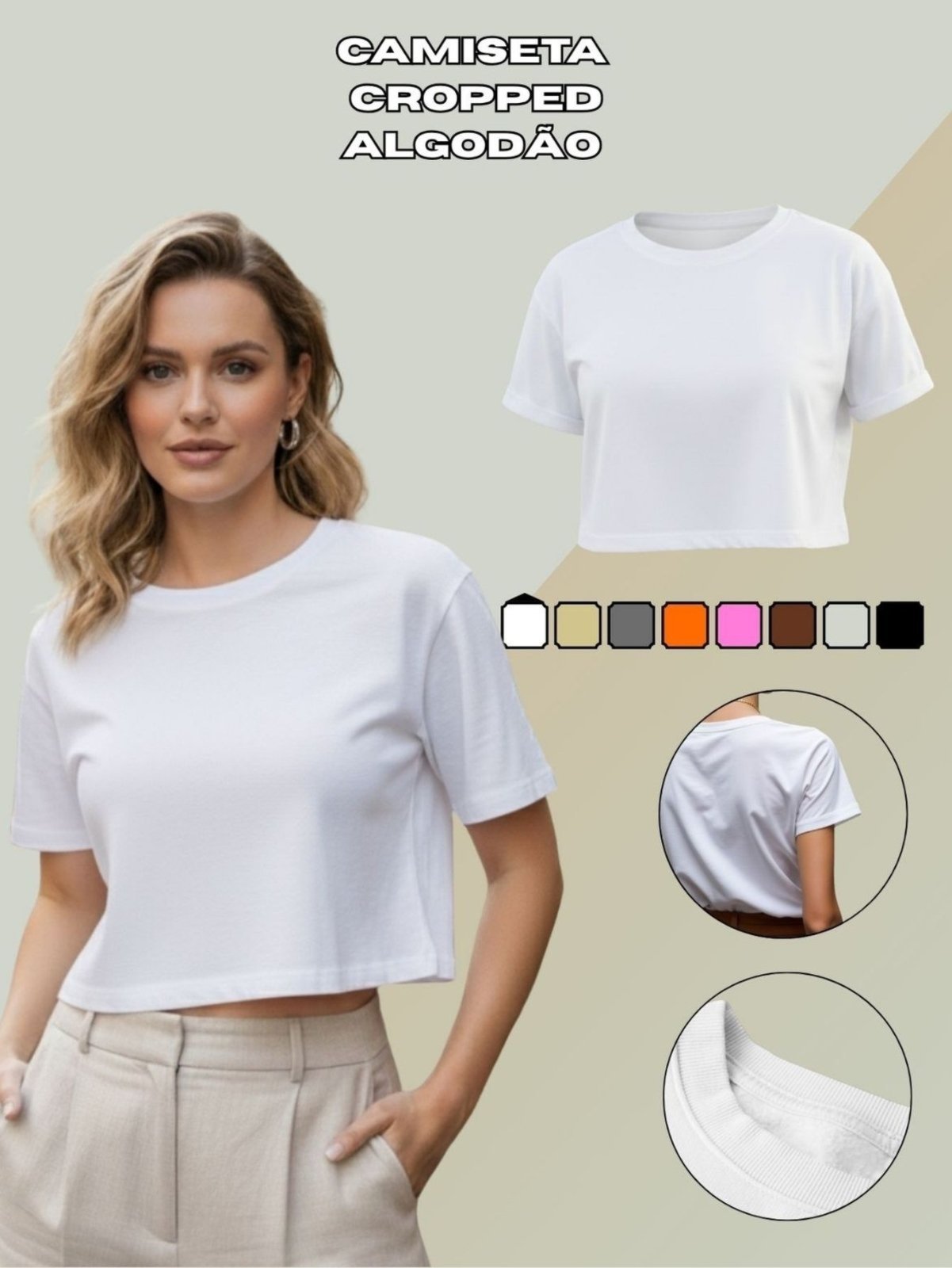 Camiseta Cropped Malha Premium Corte Moderno Branco